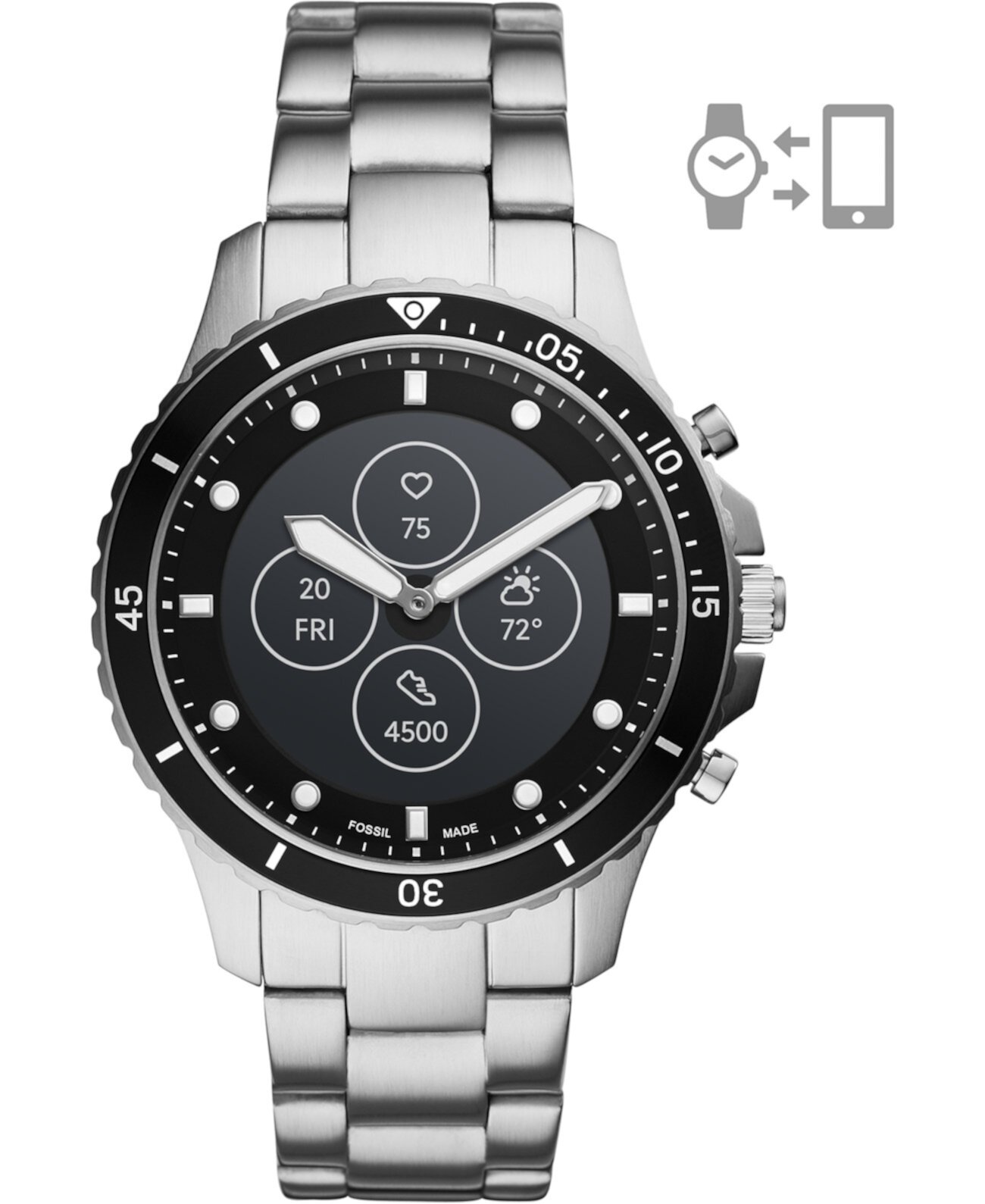 Мужские гибридные смарт-часы Tech FB-01 HR с браслетом из нержавеющей стали, 42 мм Fossil