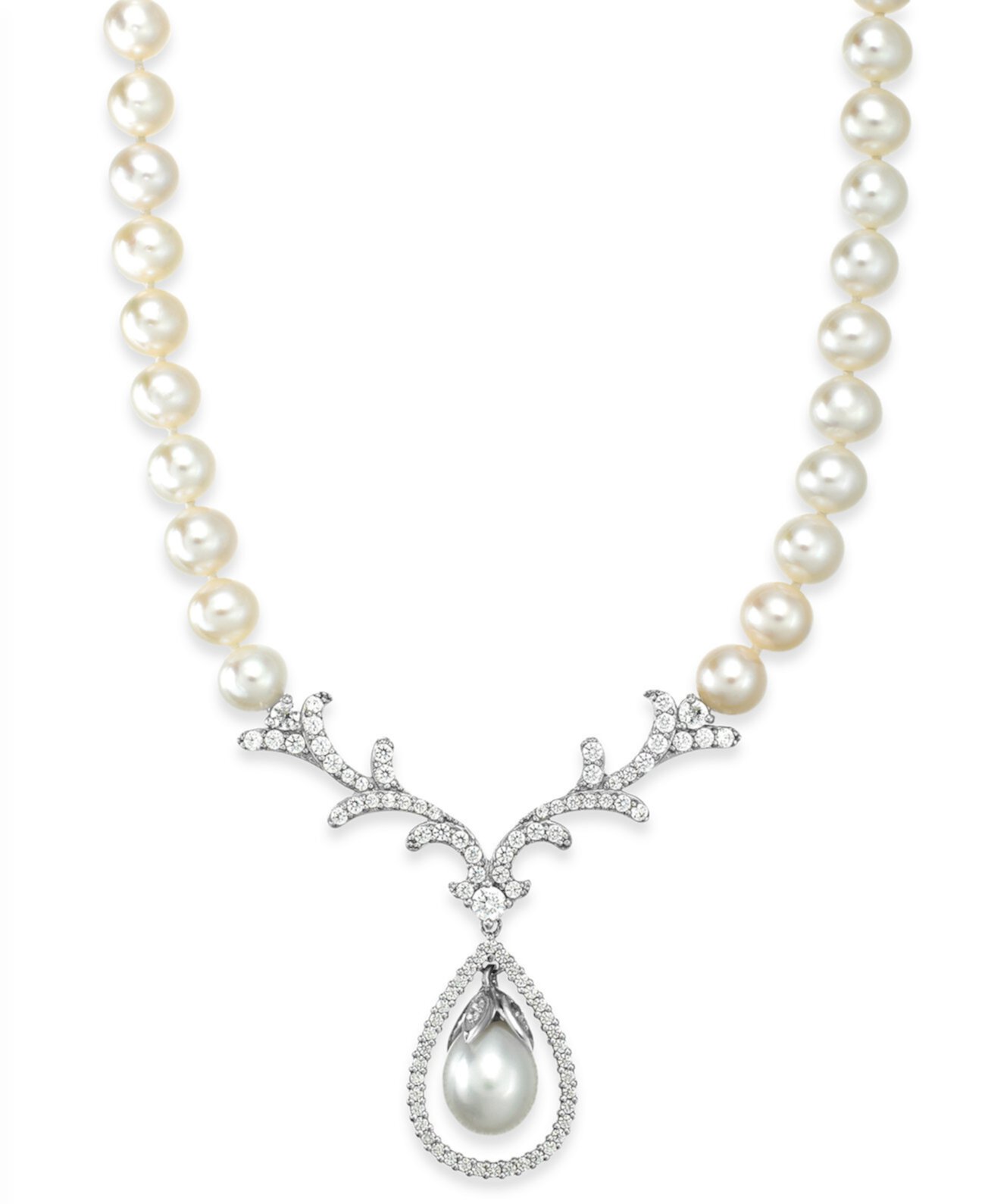 Ожерелье из пресноводного жемчуга (8 мм) и циркония Сваровски из стерлингового серебра Arabella