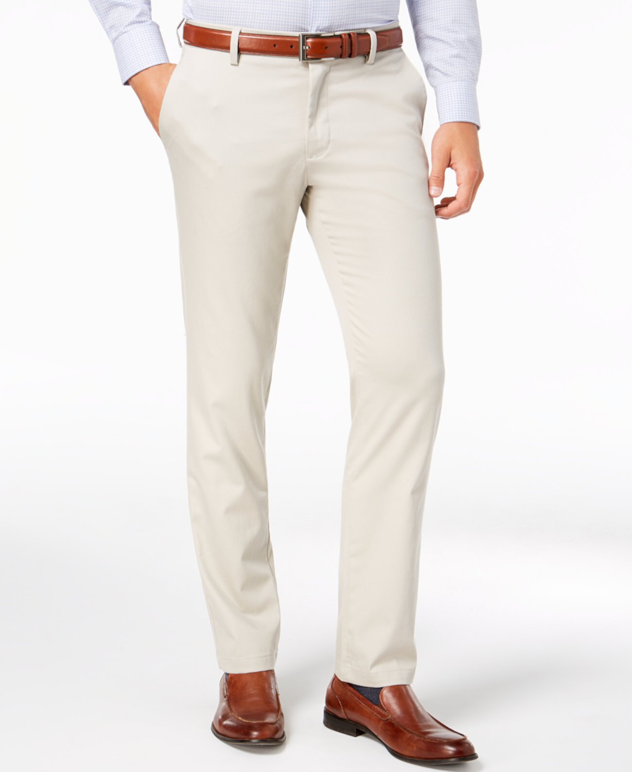 Мужские приталенные брюки цвета хаки из эластичного хлопка Signature Lux из хлопка Dockers