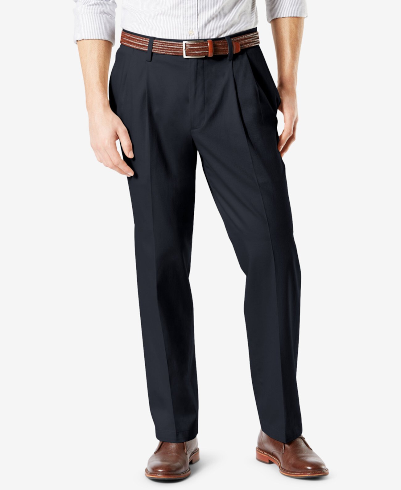 Мужские брюки цвета хаки Signature Lux Cotton свободного кроя со складками и складками Dockers
