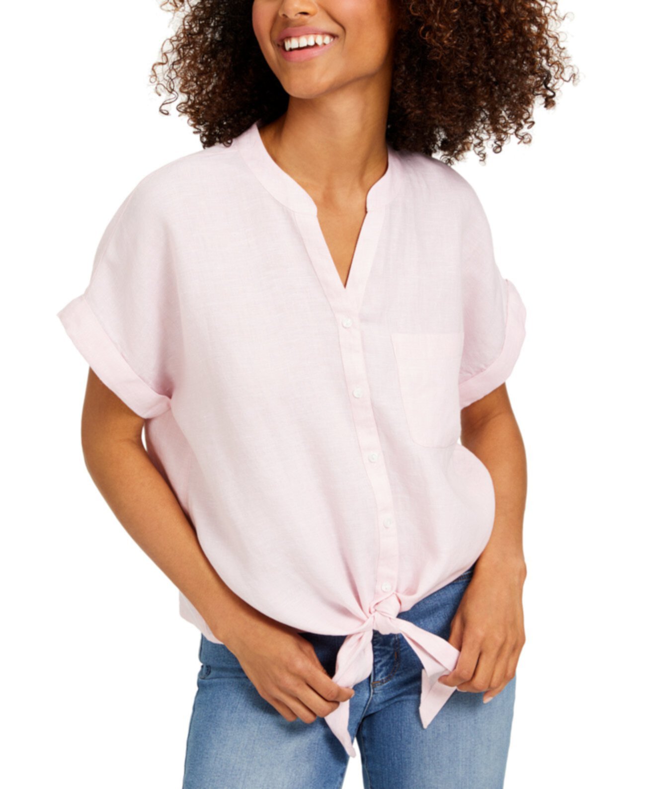 Миниатюрная льняная рубашка с завязкой спереди, созданная для Macy's Charter Club