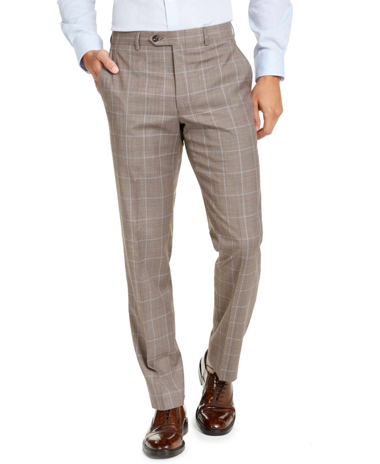 Мужские классические брюки Airsoft Stretch Brown Windowpane Michael Kors