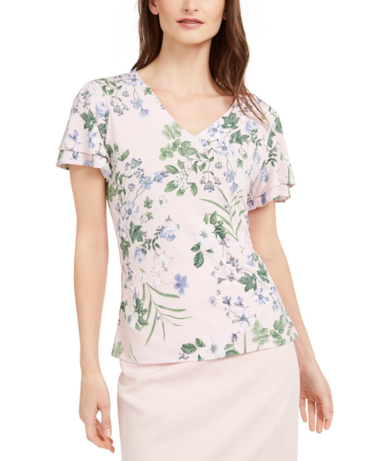 Цветочная блузка с v-образным вырезом Calvin Klein