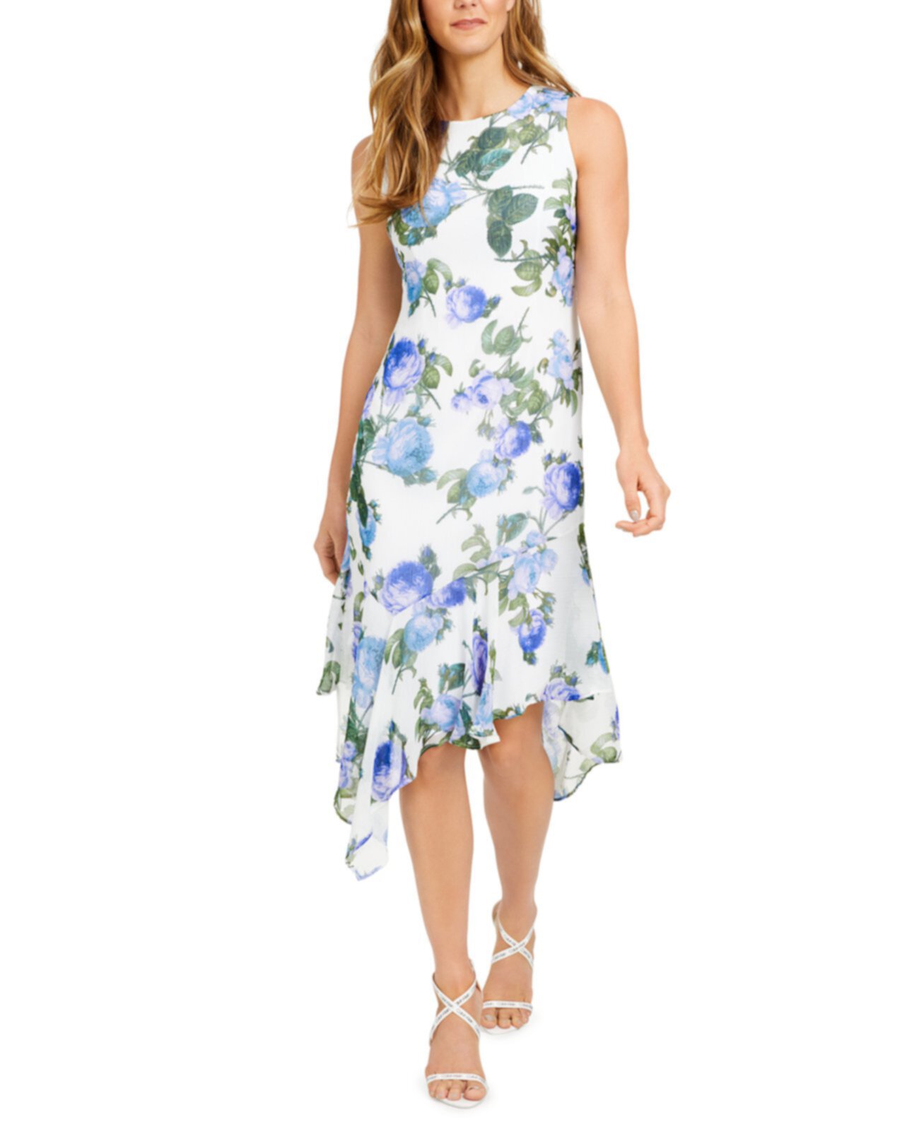 Платье миди с асимметричным подолом и цветочным принтом Calvin Klein