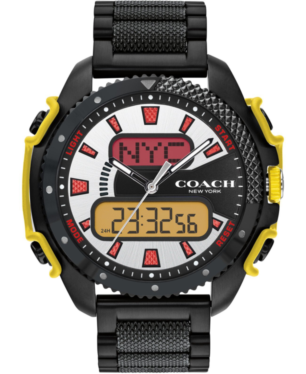 Мужские аналоговые цифровые цифровые часы-браслет из нержавеющей стали C001 46 мм, лимитированная серия COACH