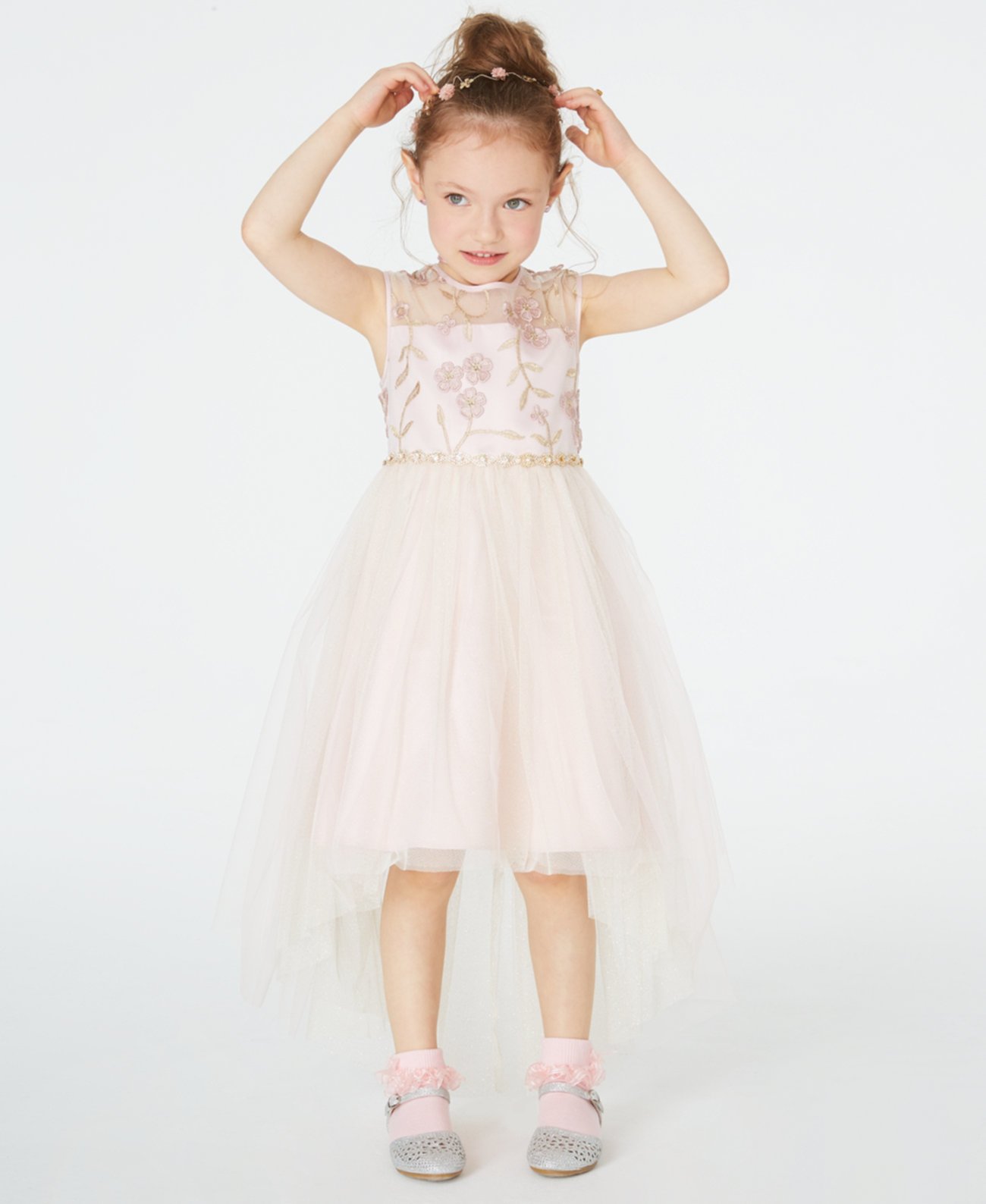 Платье с вышивкой High-Low для девочек с эффектом шеи, созданное для Macy's Rare Editions