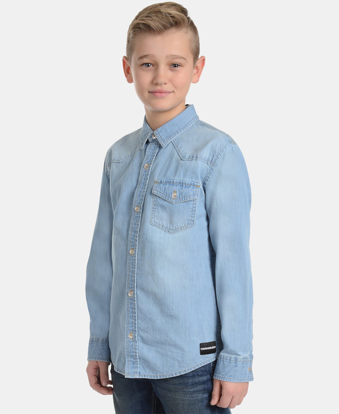 Джинсовая рубашка из хлопка с надписью Big Boys Iconic Calvin Klein