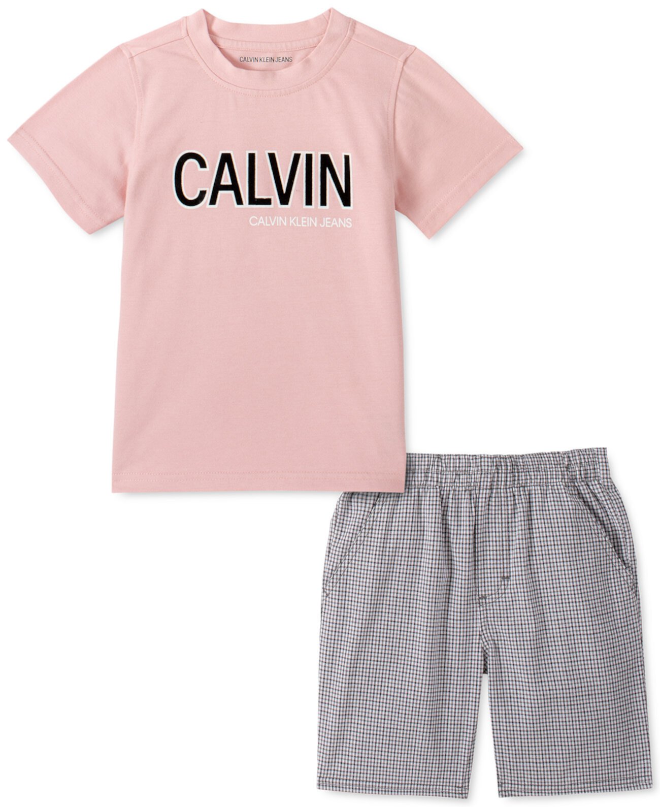 Little Boys 2-Pc. Футболка с логотипом и шорты из твила в клетку Calvin Klein