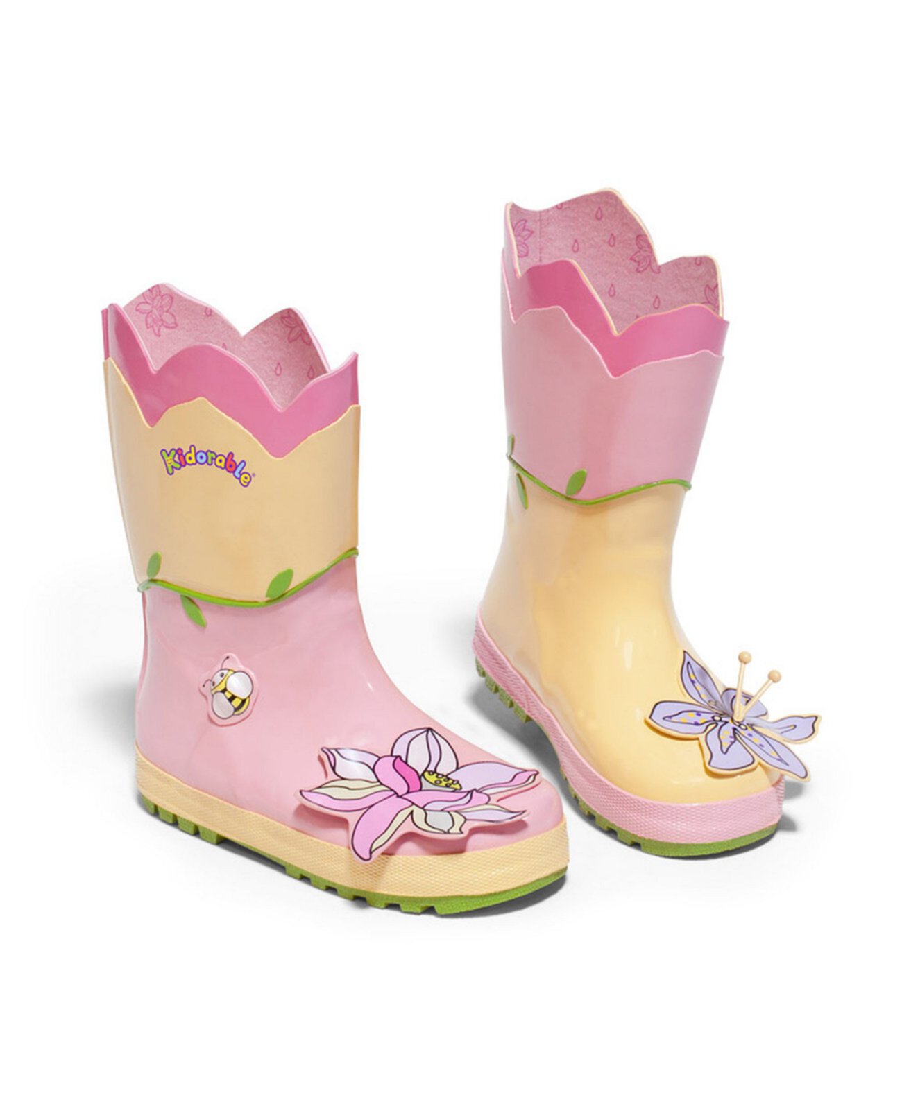 Toddler Girl Natural Rubber Lotus Flowers Boots Kidorable