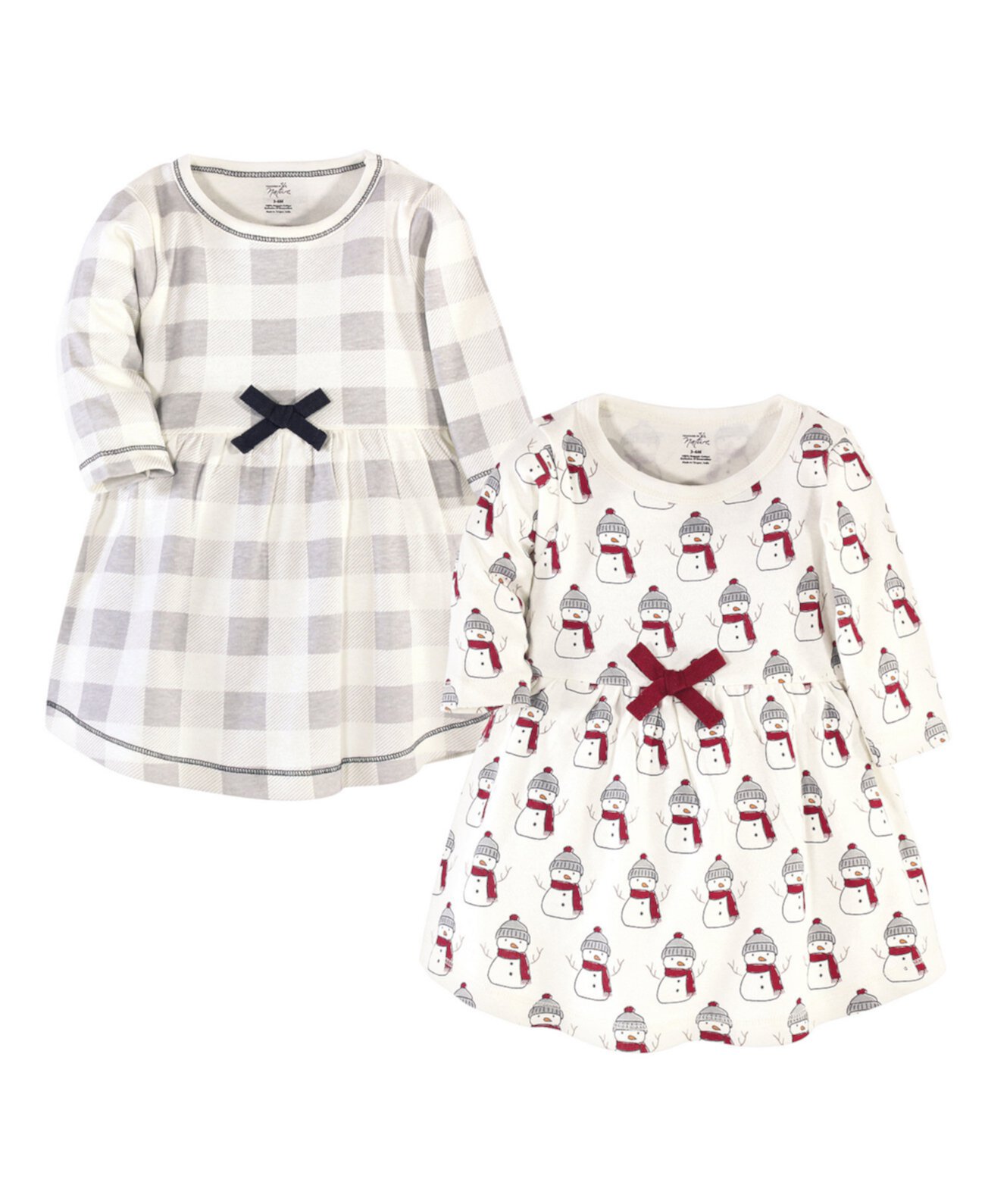 Baby Girls Organic Cotton Long-Sleeve Dresses 2pk, Snowman Touched by Nature