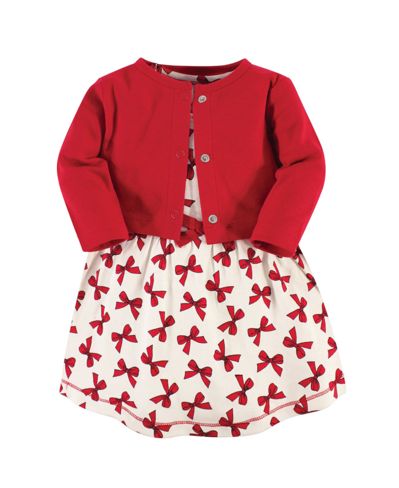 Baby Girls Baby Organic Cotton Dress and Cardigan 2pc Set, Bows Touched by Nature