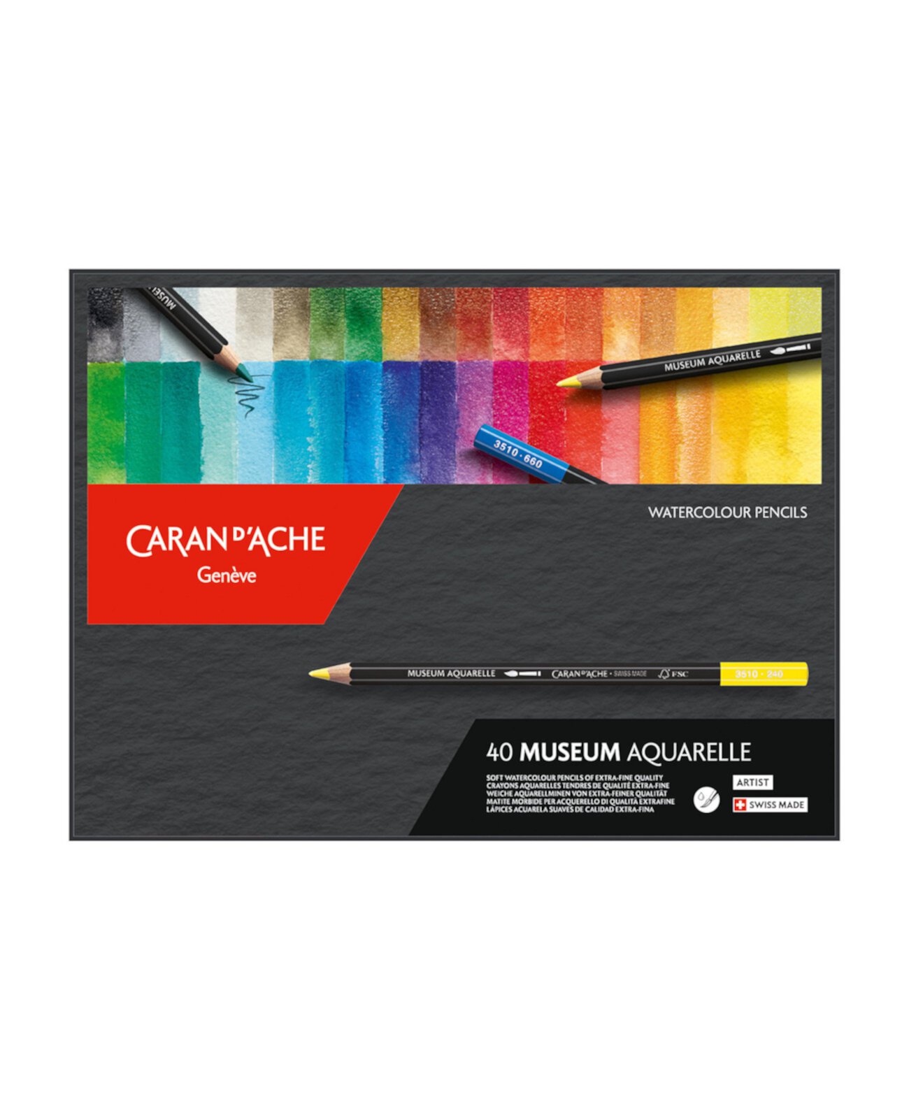 Акварельные карандаши «Музейная акварель» в прочной бумажной коробке, 40 цветов CARAN d'ACHE