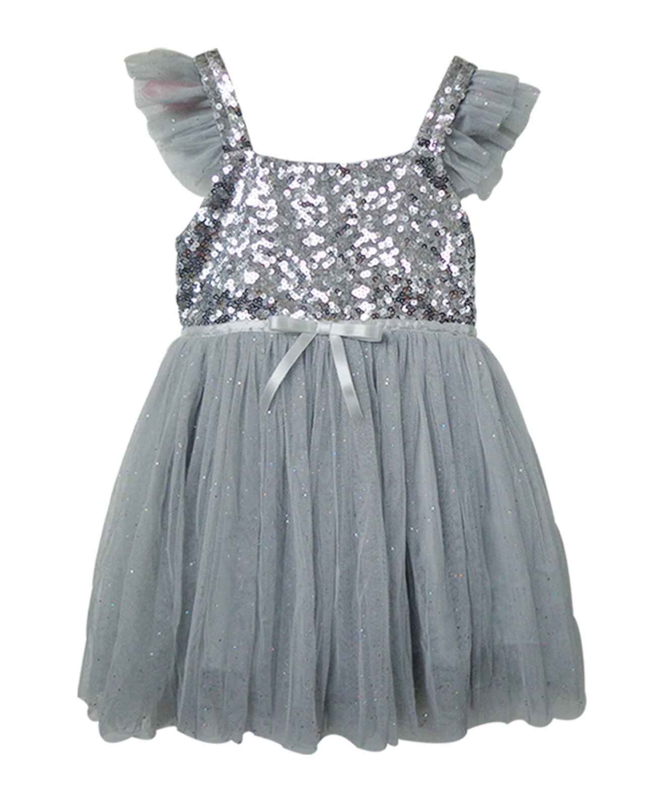 Платье с высокой талией для младенцев и маленьких девочек с серебряной отделкой блестками Popatu