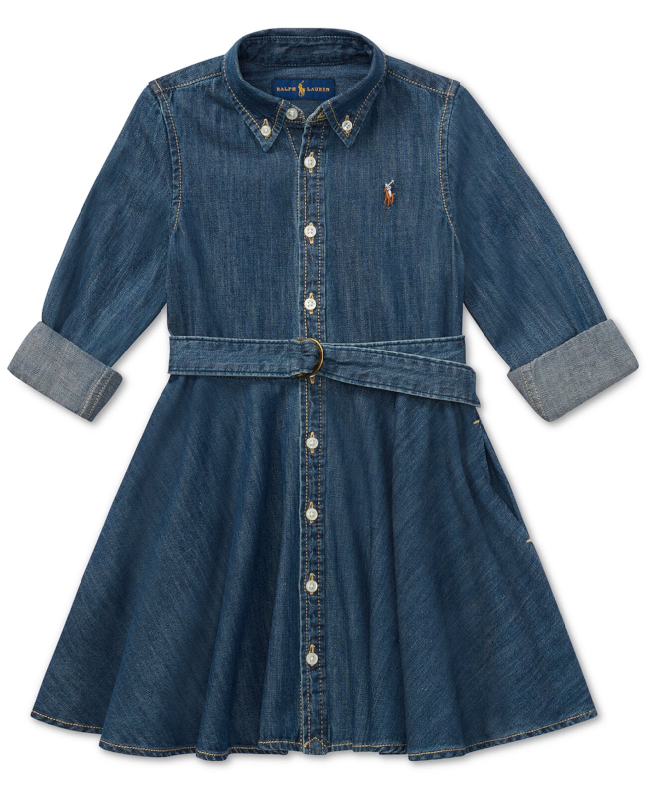Платье-рубашка из хлопкового денима для девочек Ralph Lauren