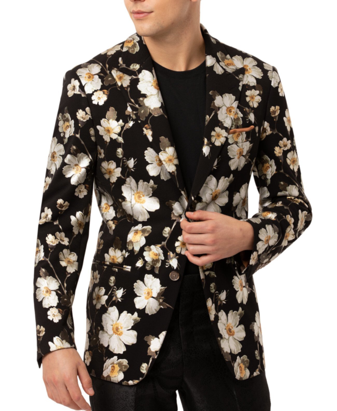 Мужская спортивная куртка Slim-Fit Vigaro с черно-золотым цветочным принтом Tallia