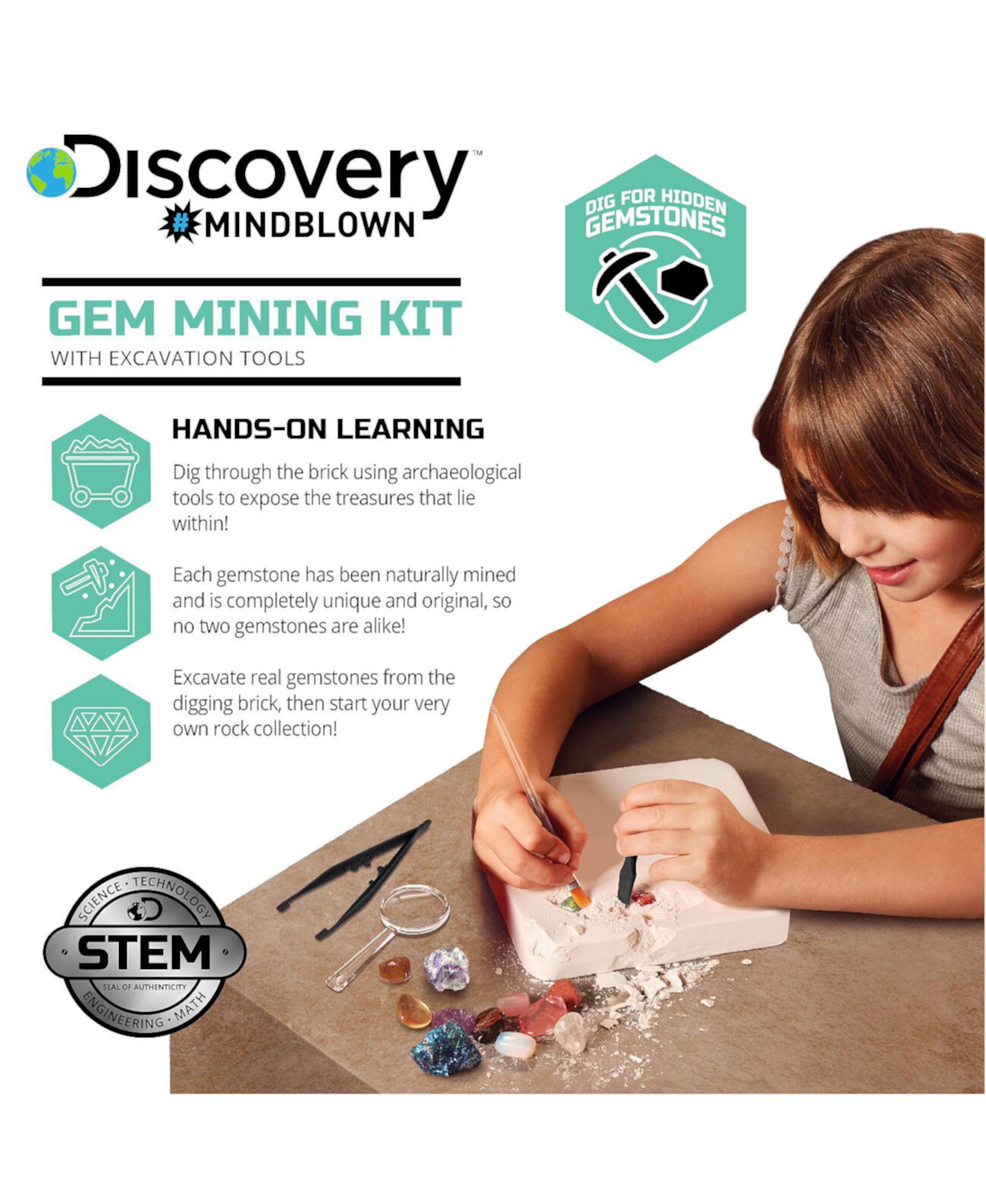 Discovery Mindblown Набор для раскопок игрушек Gems- STEM Discovery Mindblown