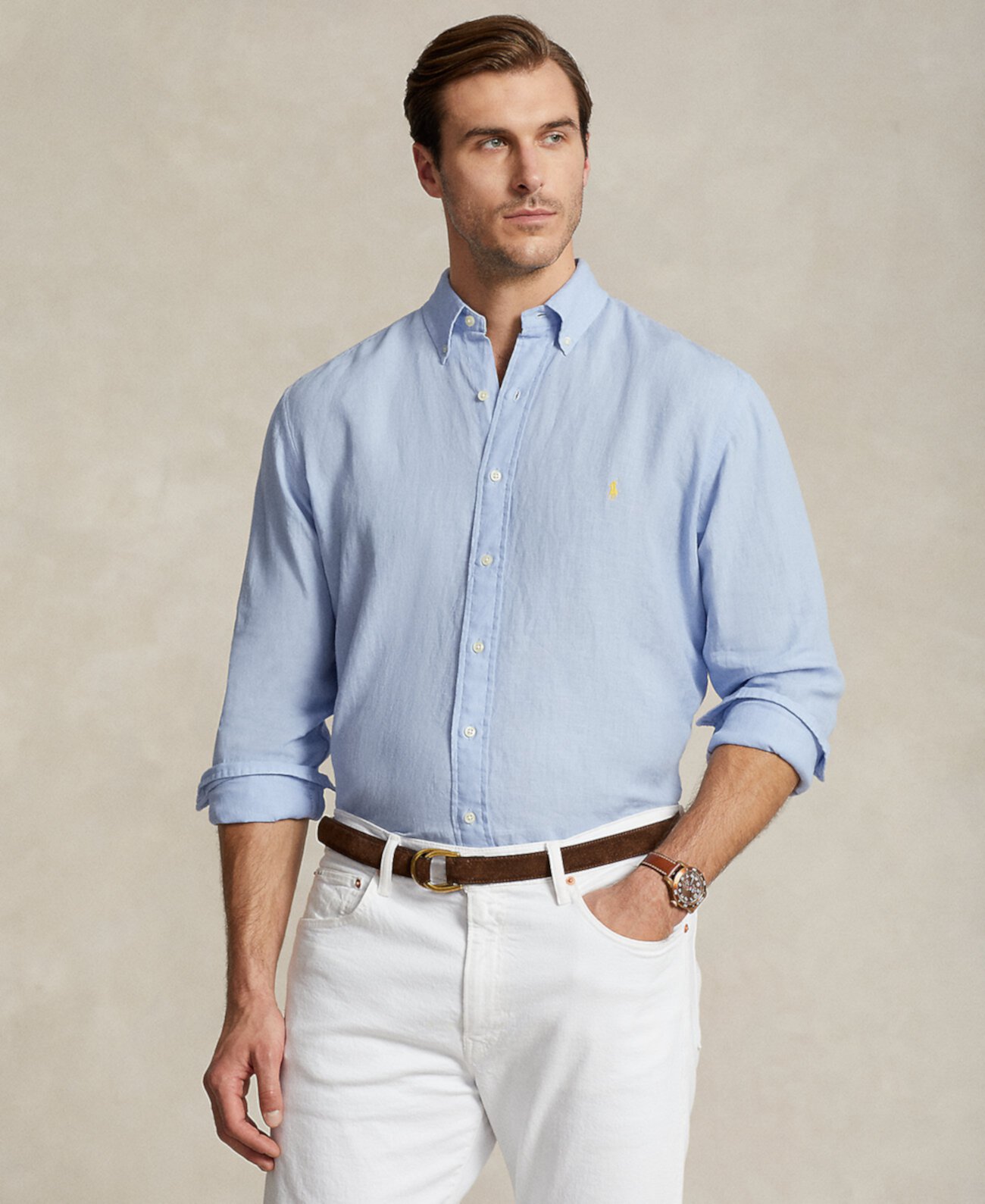 Мужская Повседневная Рубашка Polo Ralph Lauren Classic-Fit Linen Polo Ralph Lauren