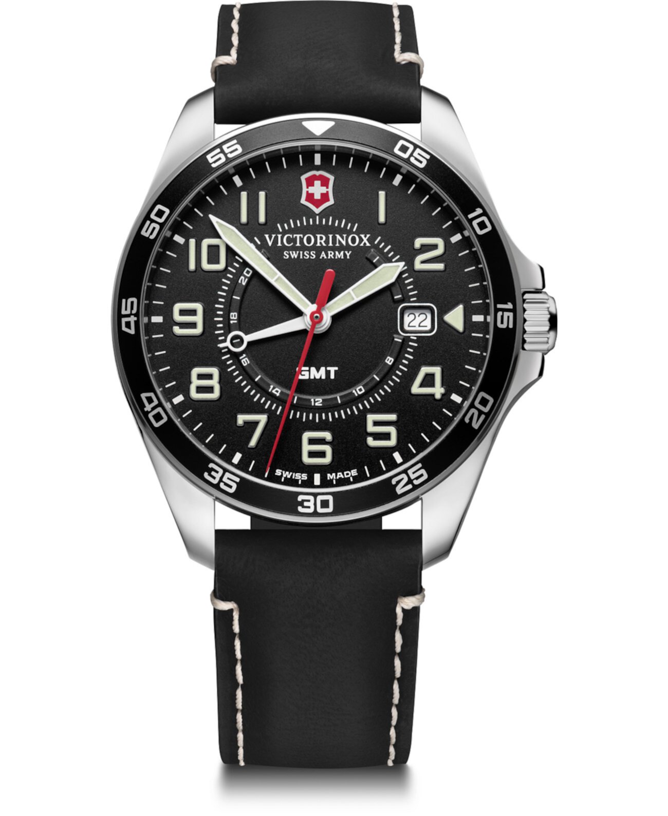 Мужские часы Fieldforce GMT с черным кожаным ремешком 42мм Victorinox Swiss Army