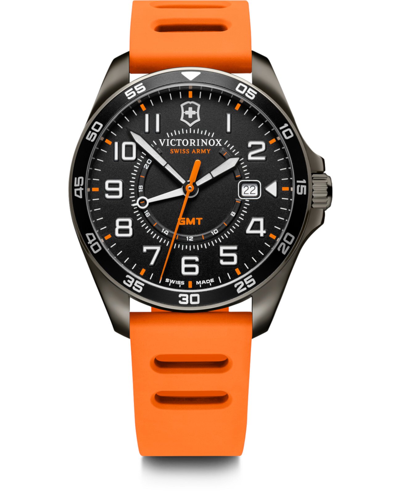 Мужские часы Fieldforce GMT с оранжевым каучуковым ремешком 42мм Victorinox Swiss Army