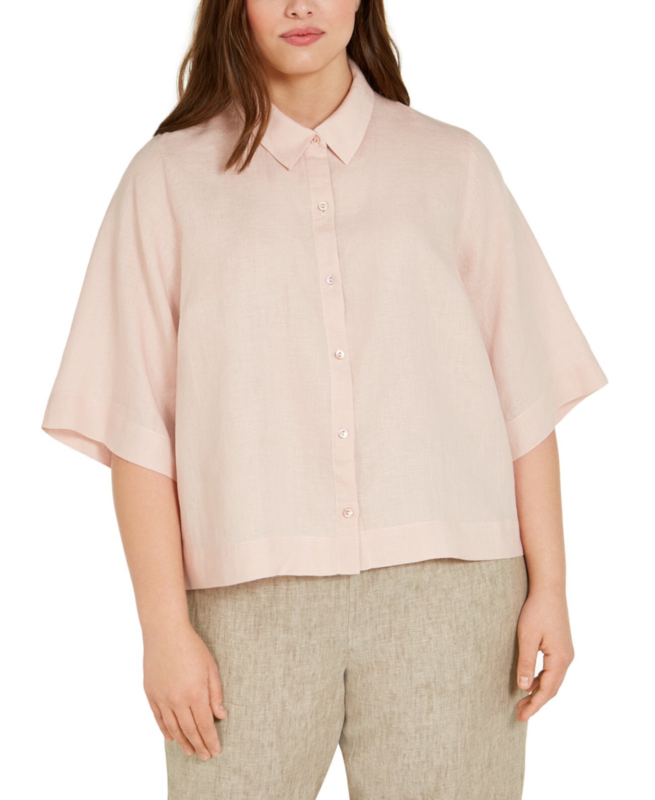 Льняная рубашка большого размера на пуговицах Eileen Fisher