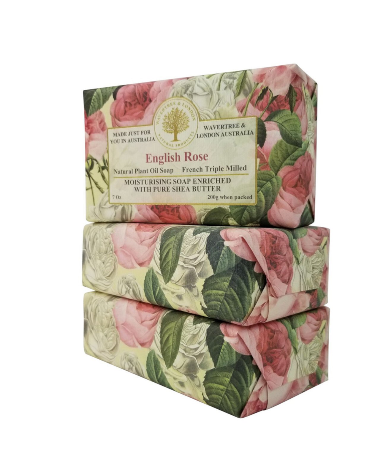 Английское розовое мыло с пакетом из 3, каждая 7 унций Wavertree & London