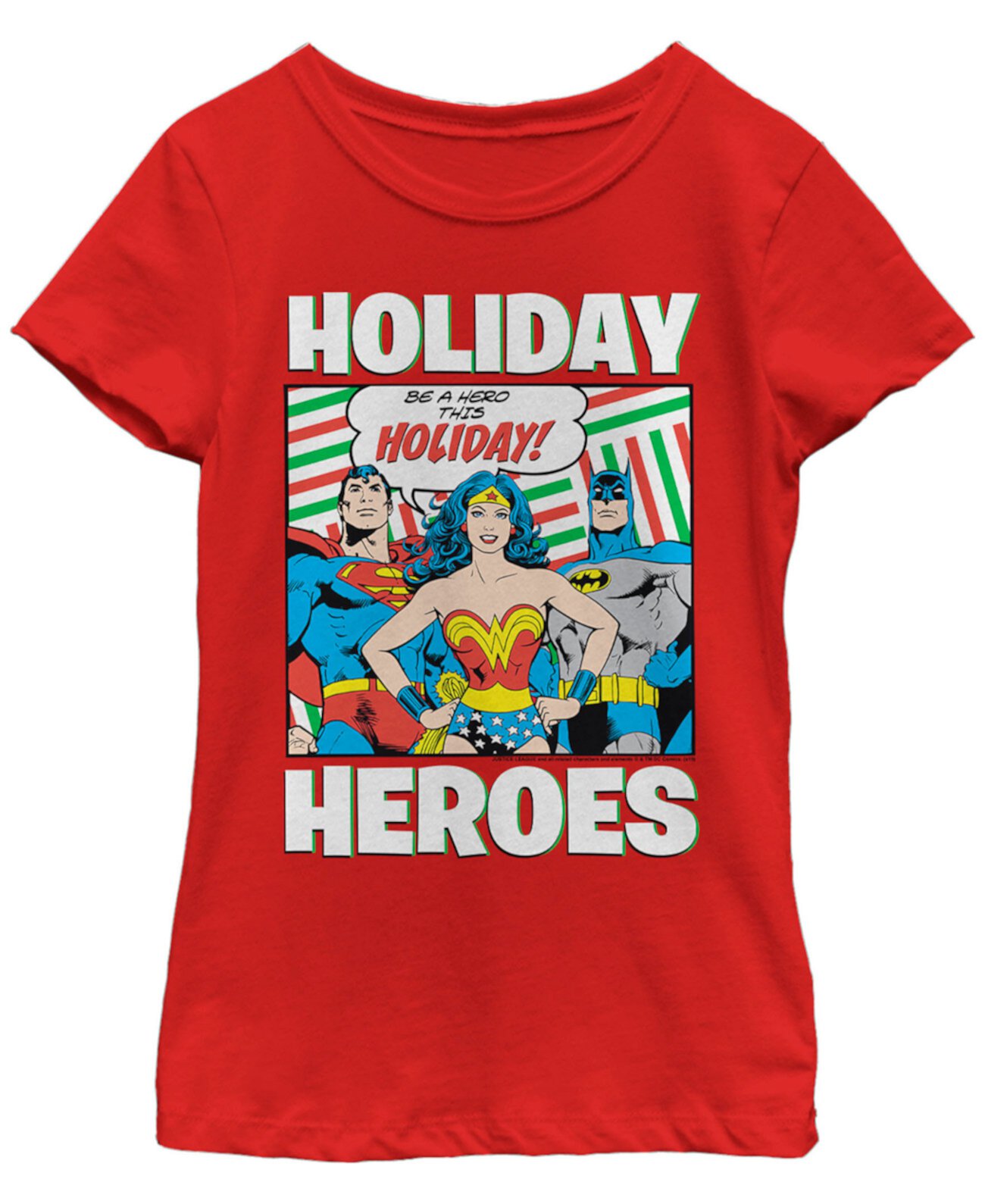 Лига справедливости для большой девочки DC Comic «Будь героем» в этой праздничной футболке с коротким рукавом FIFTH SUN