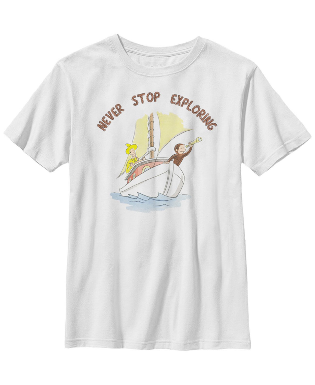 Любопытный Джордж Биг Бойз Никогда не прекращайте исследовать футболку с коротким рукавом парусной лодки FIFTH SUN