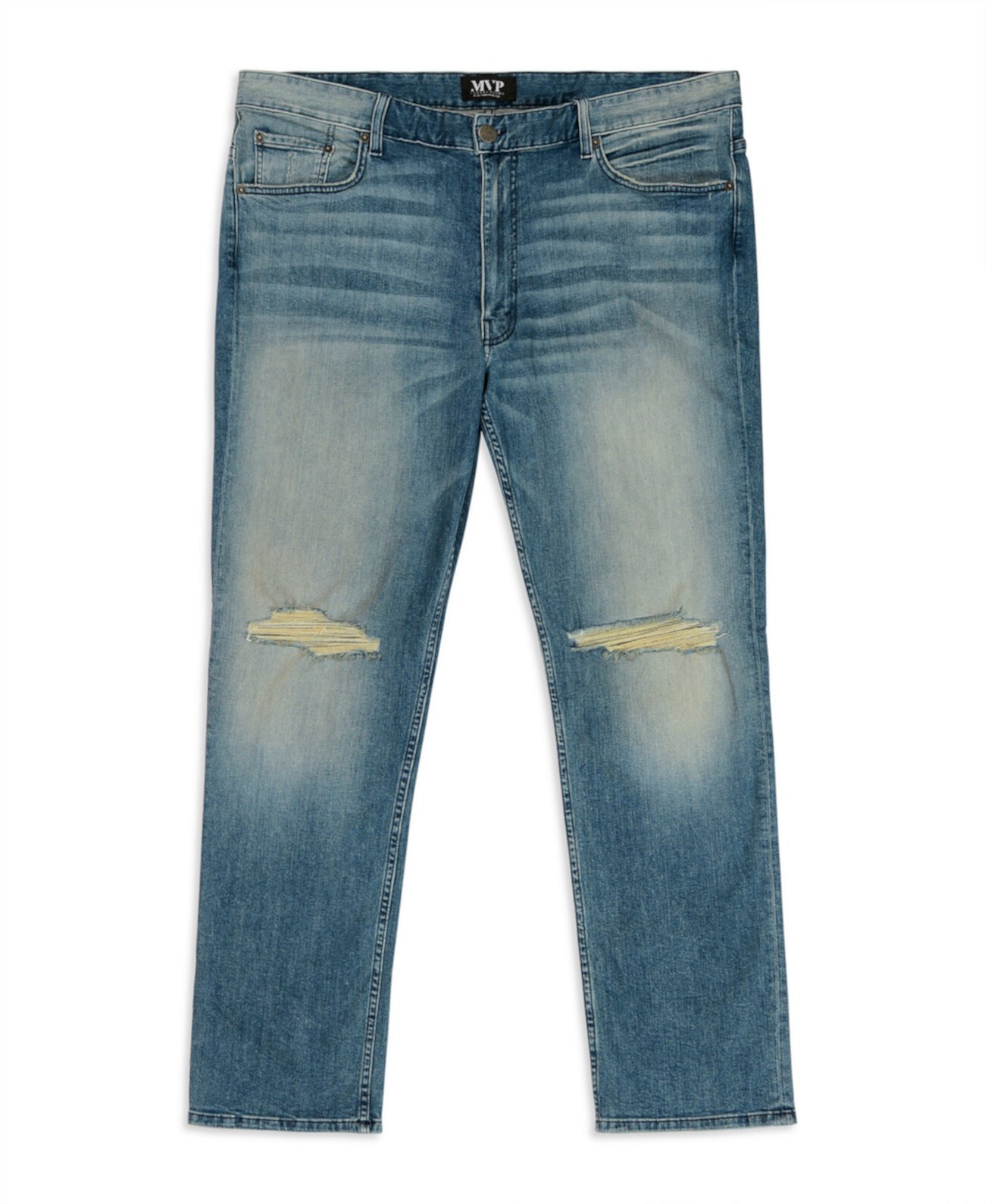 Мужские узкие прямые джинсы до колена с большим разрезом и большим разрезом Mvp Collections By Mo Vaughn Productions