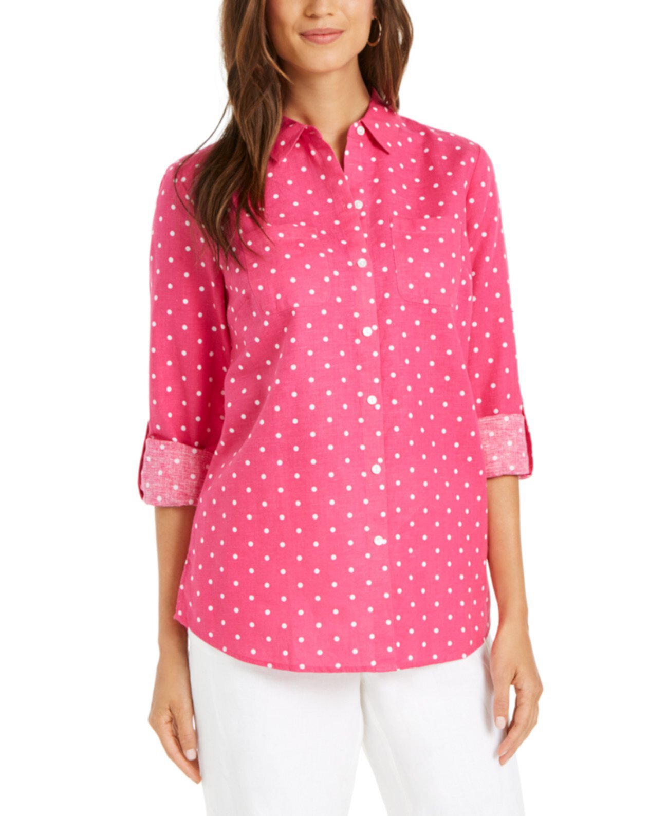 Льняная блуза с точечным принтом, созданная для Macy's Charter Club