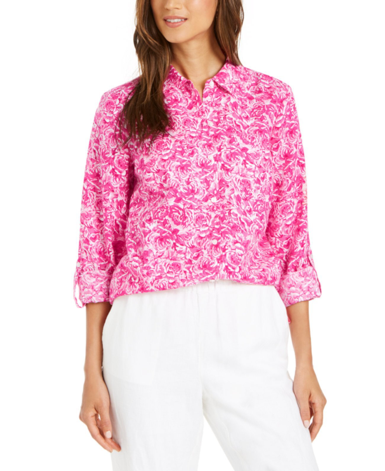 Льняная блузка с принтом, созданная для Macy's Charter Club