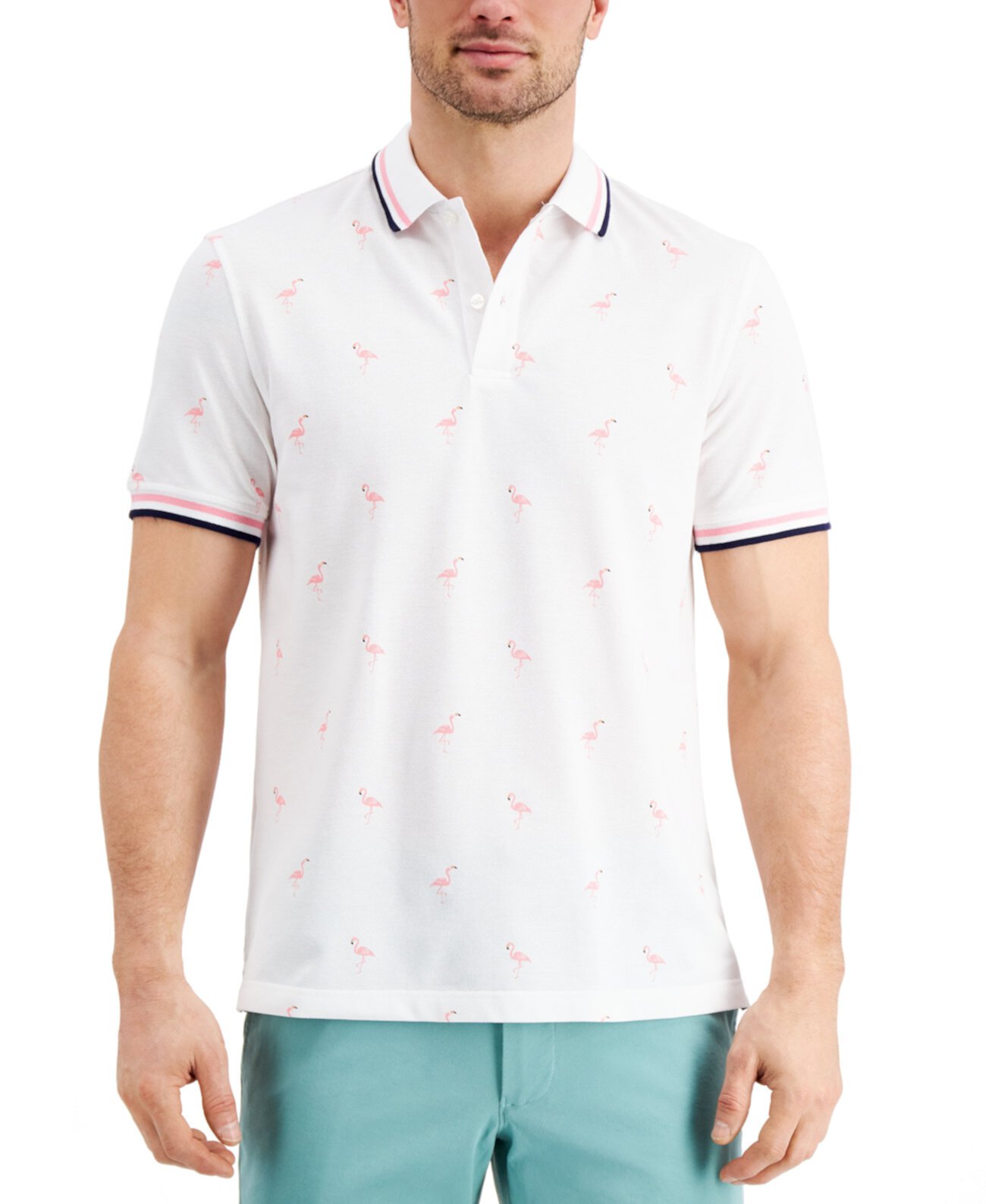 Мужская рубашка-поло стрейч с рисунком фламинго, созданная для Macy's Club Room
