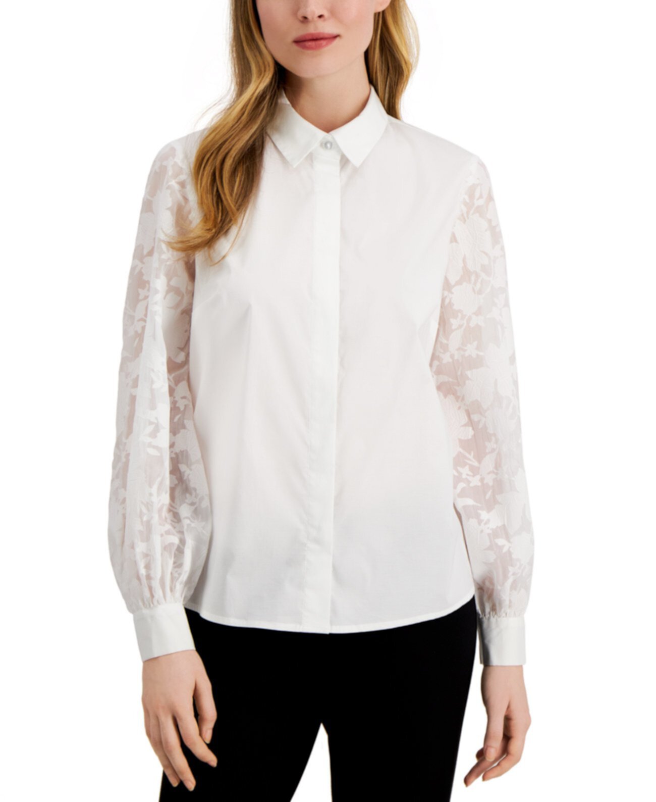 Рубашка на пуговицах с кружевным рукавом, созданная для Macy's Alfani