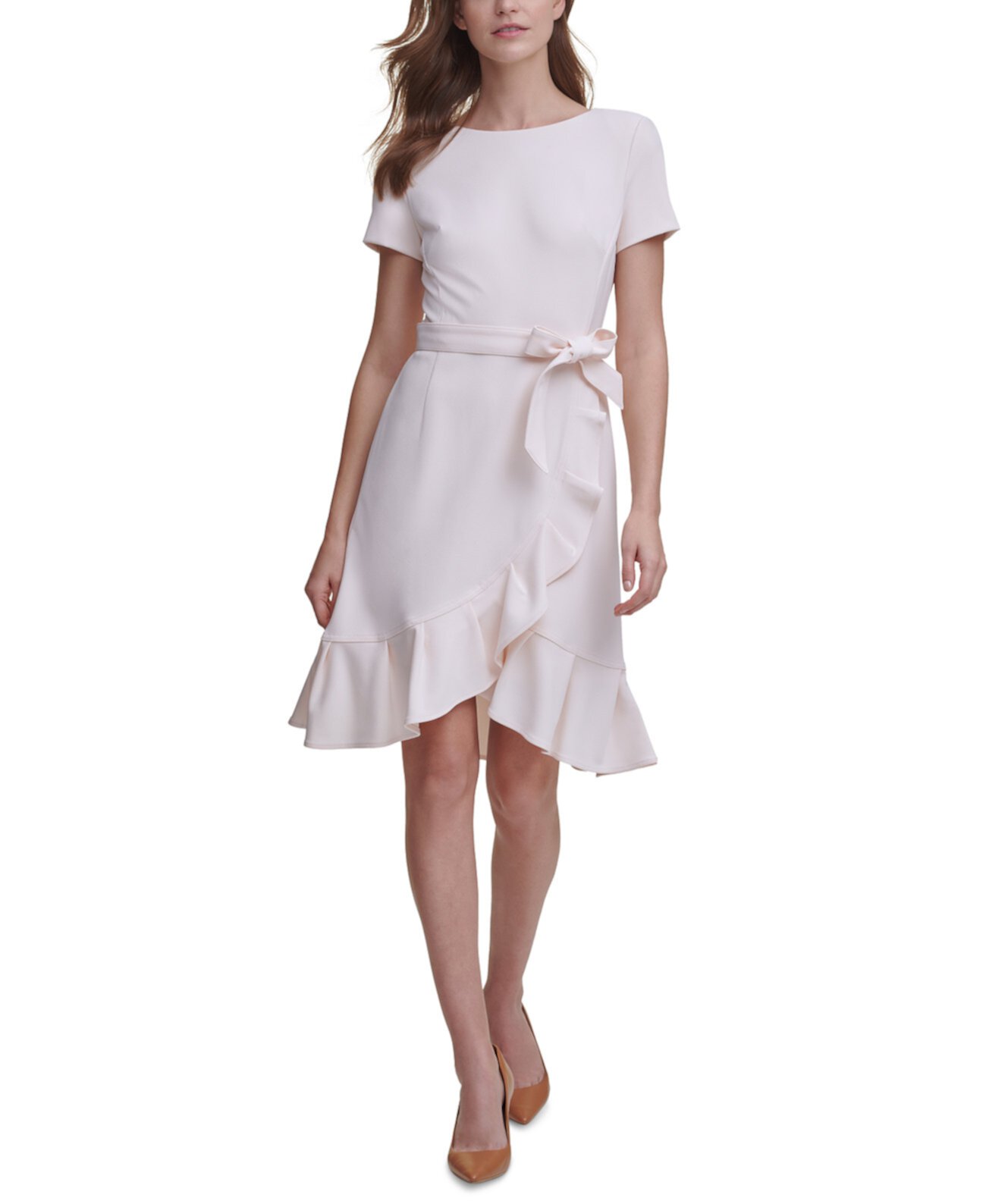 Миниатюрное платье из крепа с оборками и подолом тюльпана Calvin Klein