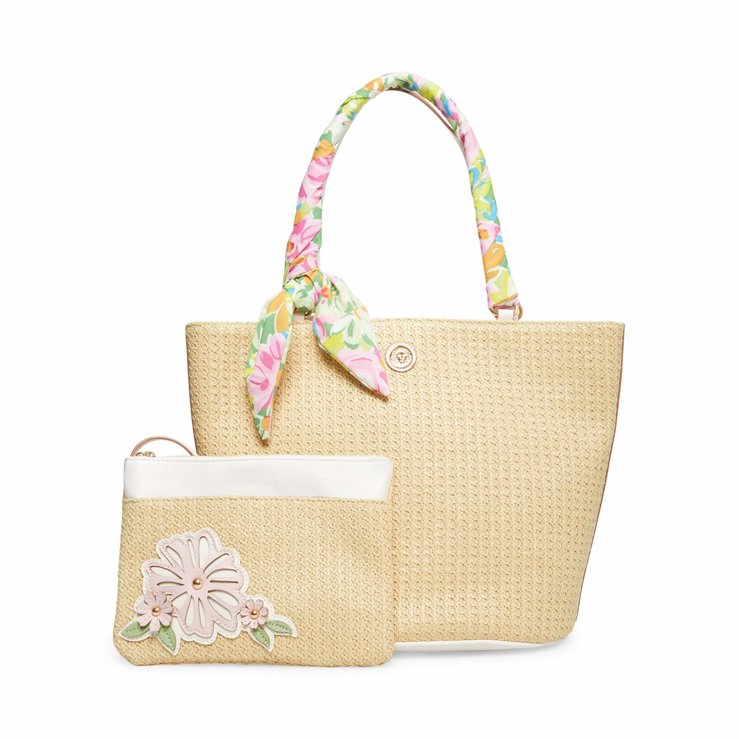 Соломенная сумка с цветочным шарфом и съемным браслетом Anne Klein