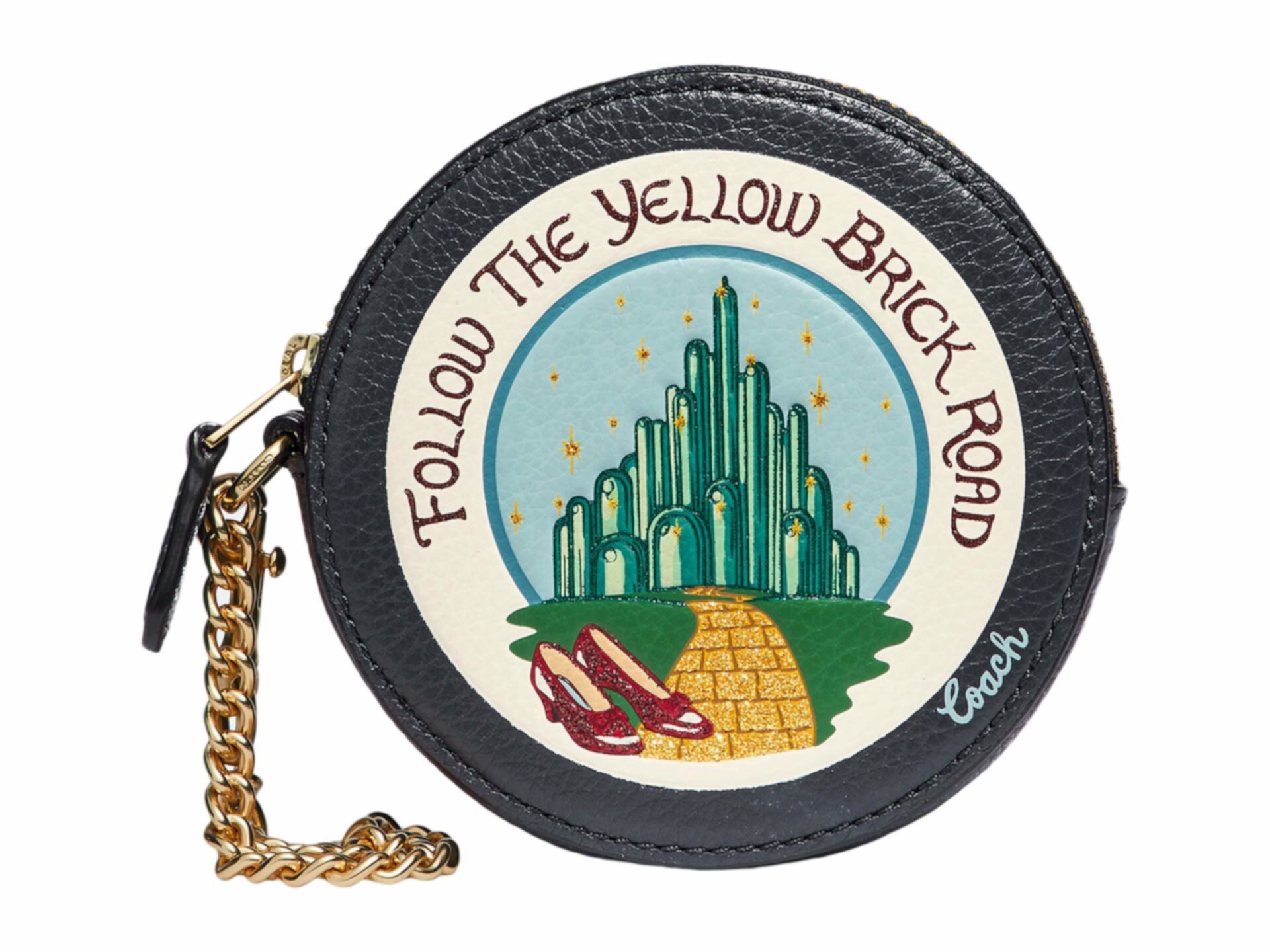 Wizard of Oz Yellow Brick Road Круглый чехол для монет с цепочкой COACH