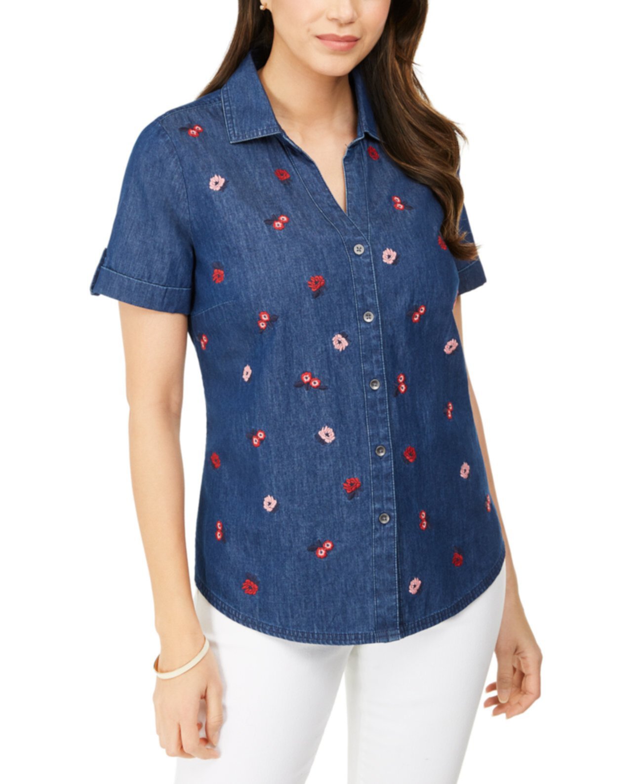 Рубашка большого размера с воротником и вышивкой, созданная для Macy's Karen Scott