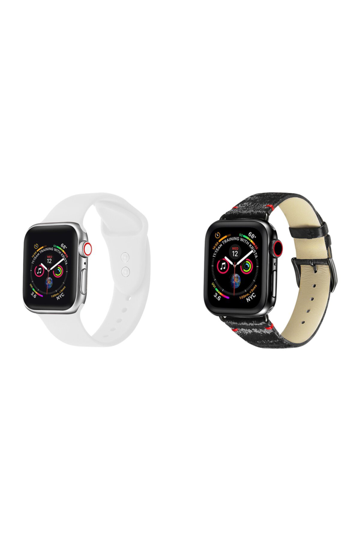 Черно-белый силиконовый и кожаный ремешок для 42-мм / 44-мм Apple Watch Series 1, 2, 3, 4, 5 - набор из 2 POSH TECH