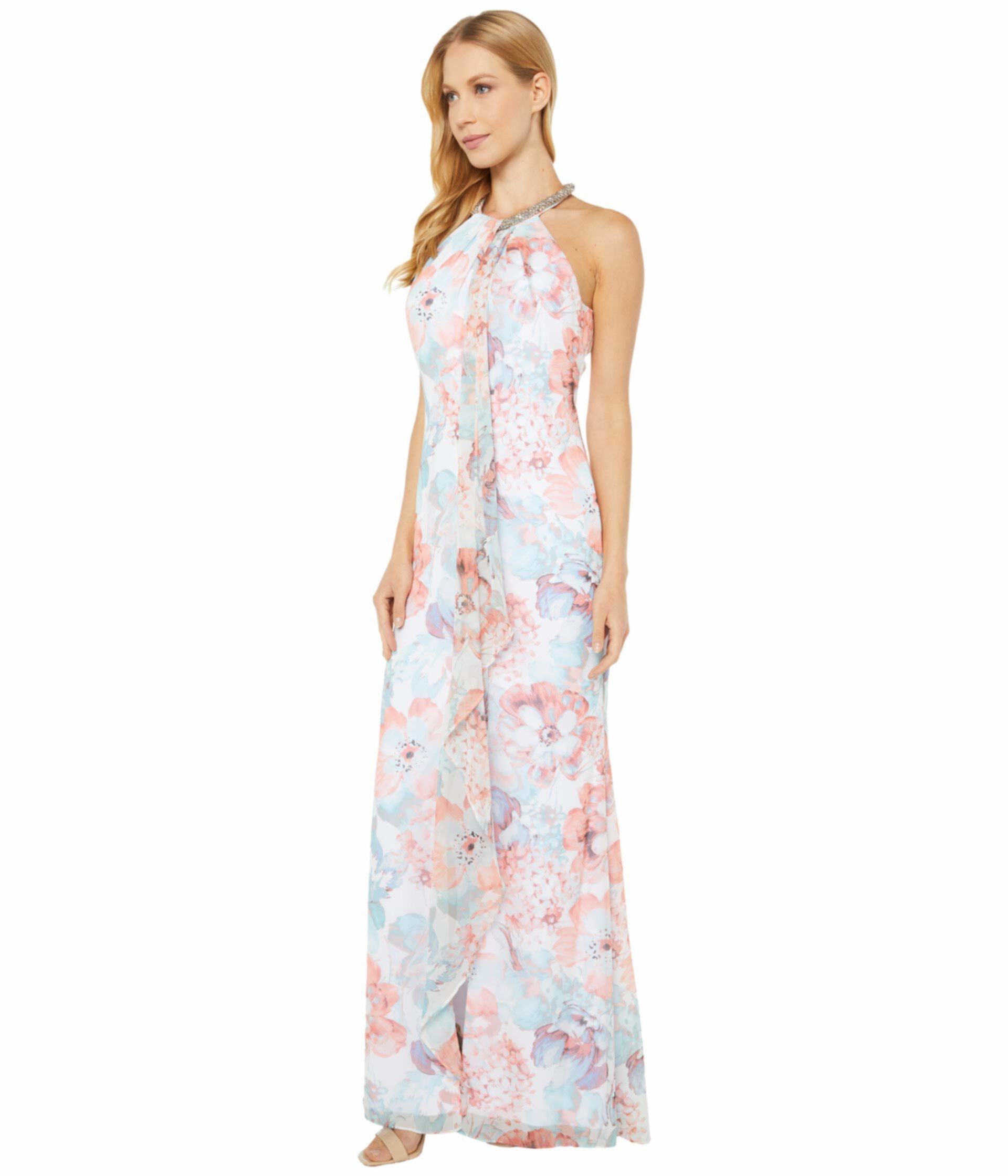 Платье с цветочным принтом и бисером Calvin Klein