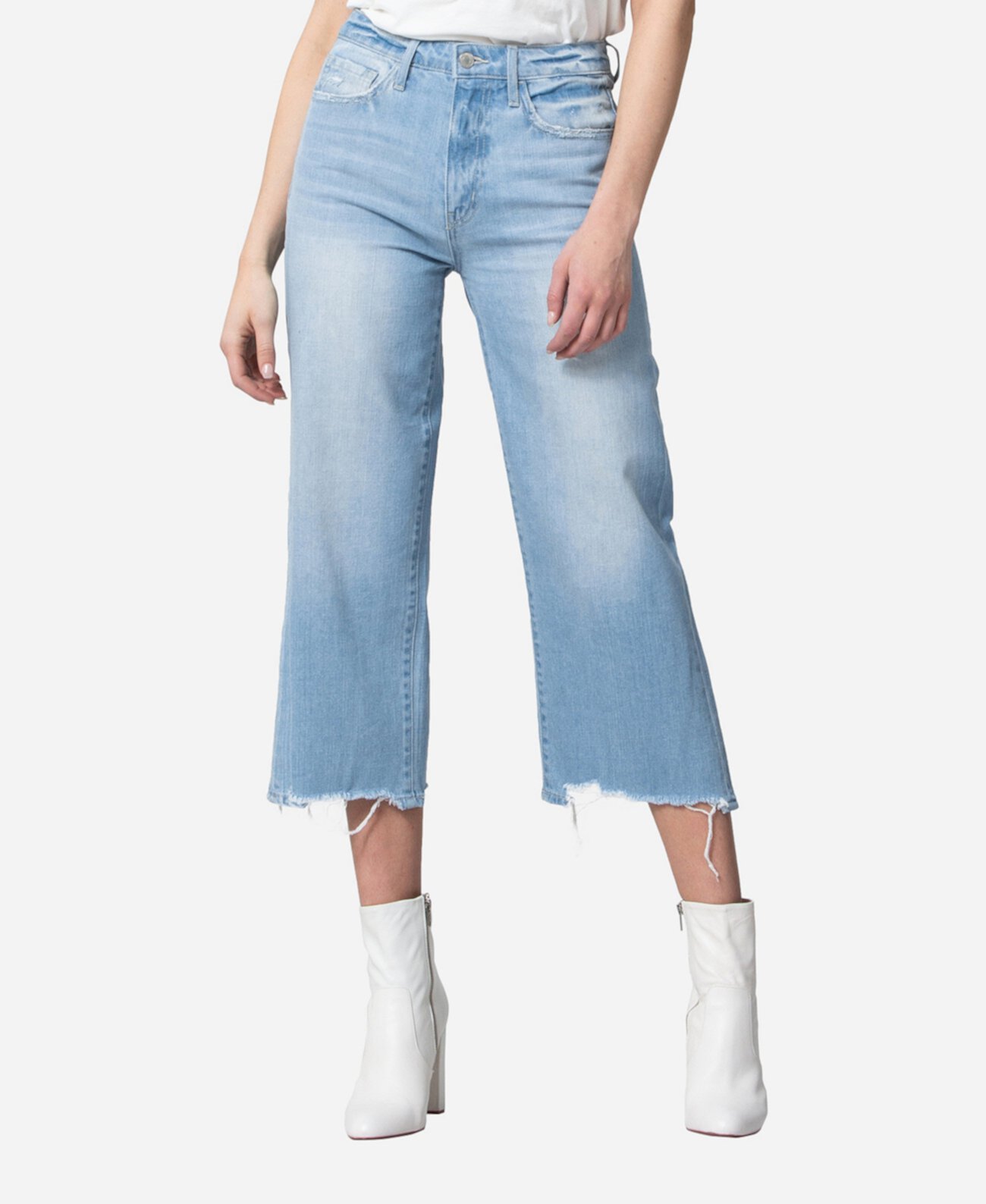 Укороченные джинсы с широкими штанинами и высокой посадкой VERVET