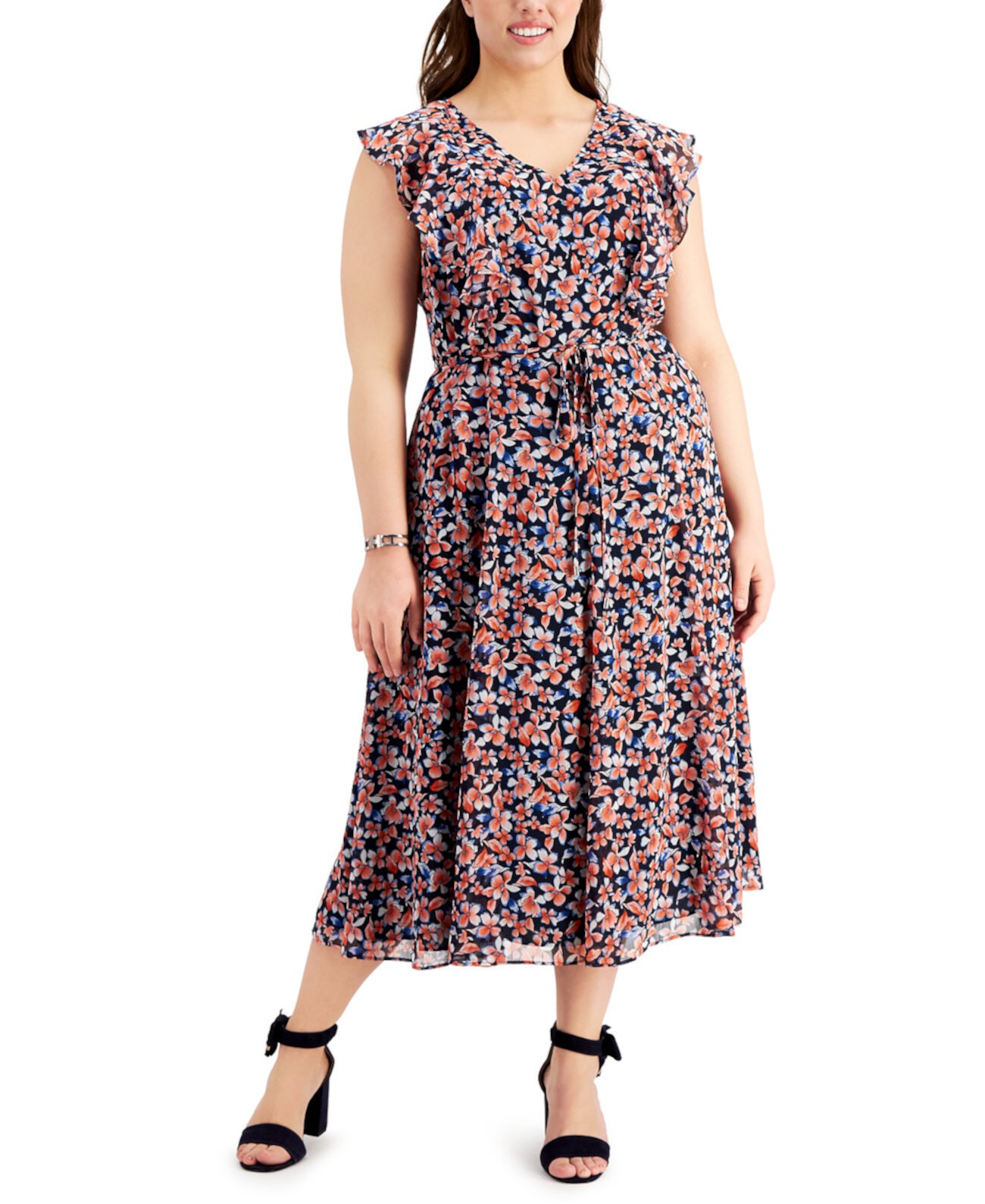 Платье большого размера с цветочным принтом и рукавами Gansette Tommy Hilfiger
