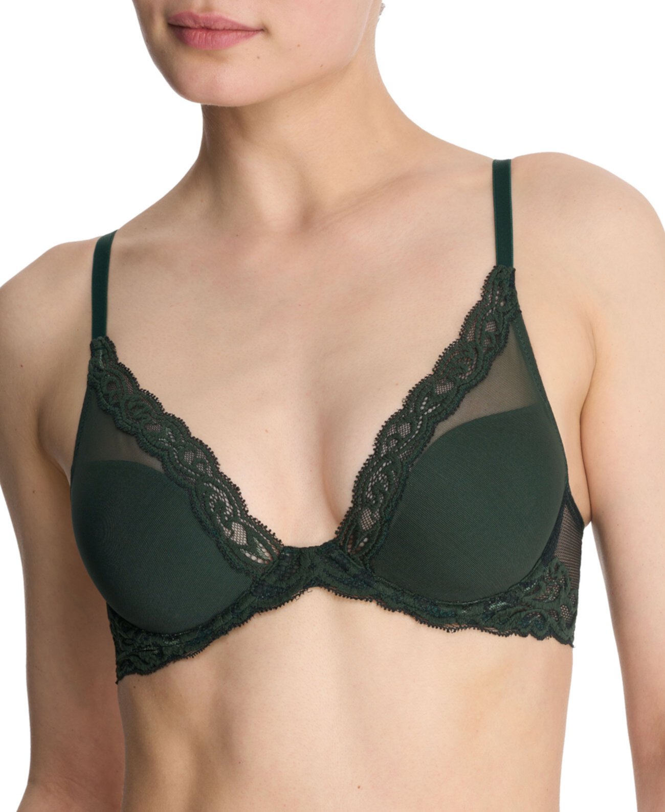 Women's Feathers Lace Contour Underwire Plunge Bra Natori