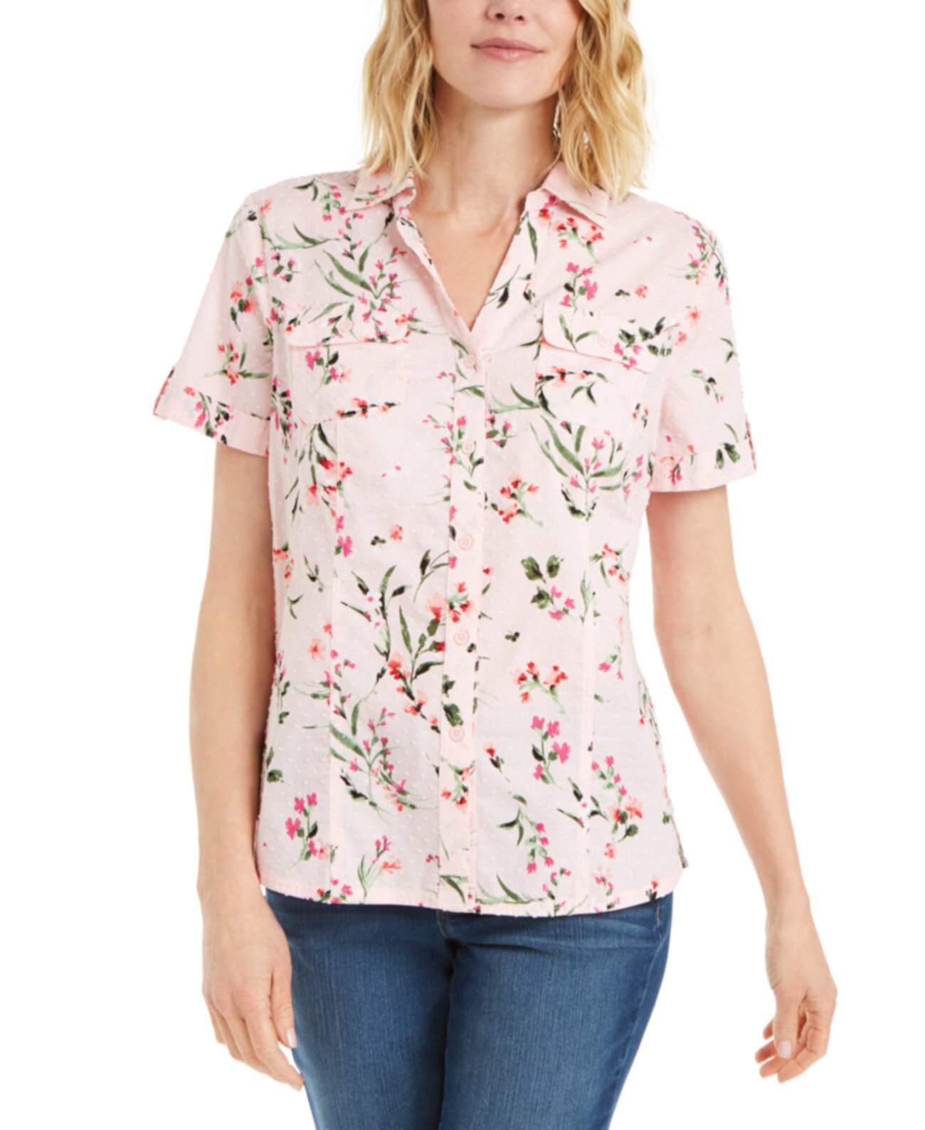 Хлопковая рубашка с цветочным принтом большого размера, созданная для Macy's Karen Scott