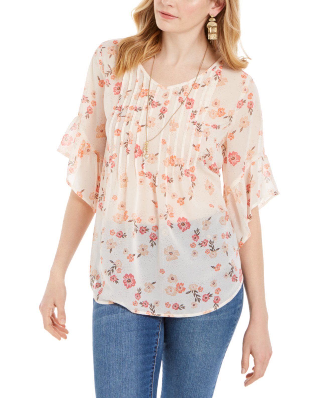 Sheer Pintuck Блуза с цветочным принтом, созданная для Macy's Style & Co