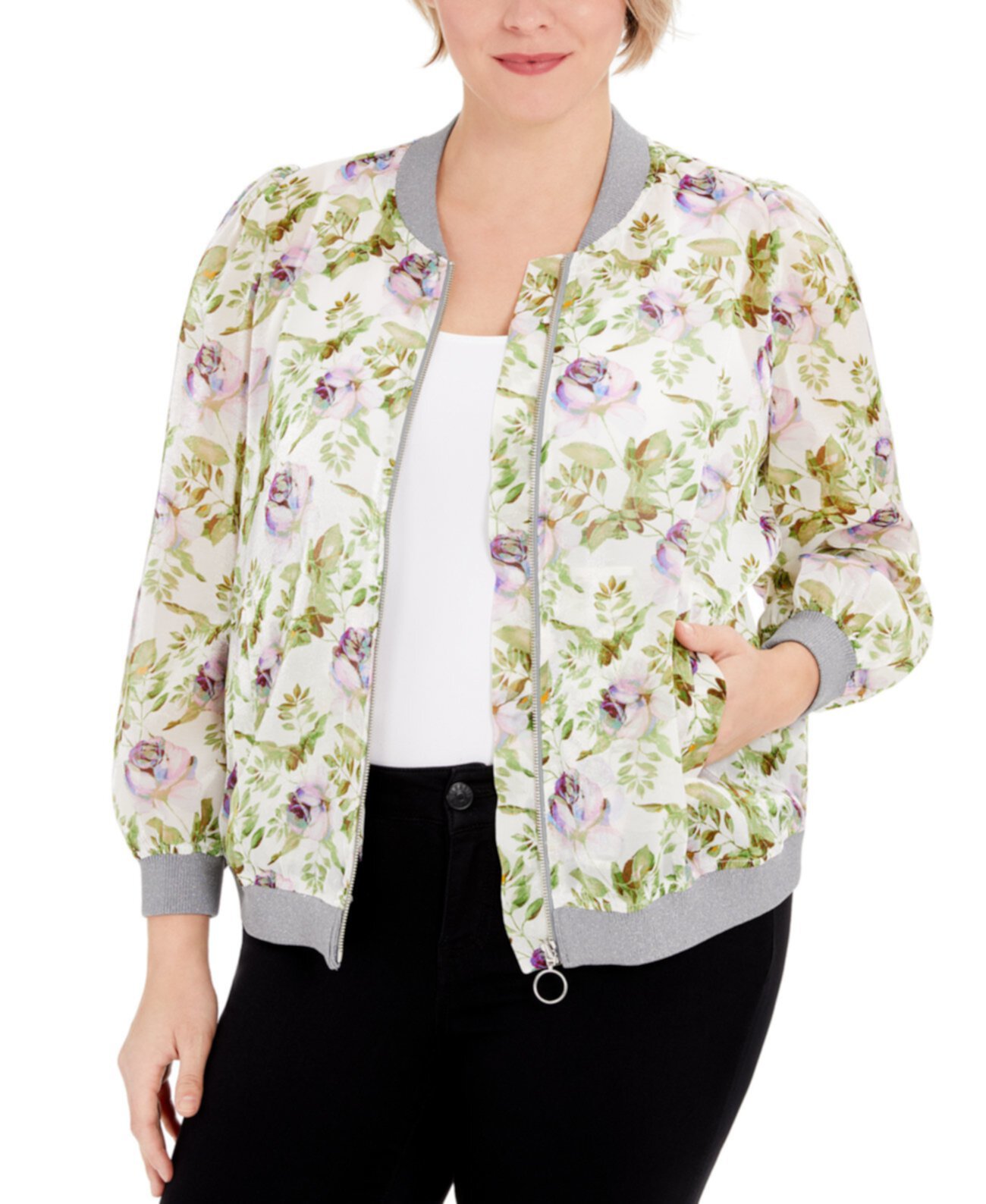 Куртка на молнии с цветочным принтом INC Plus, созданная для Macy's INC International Concepts