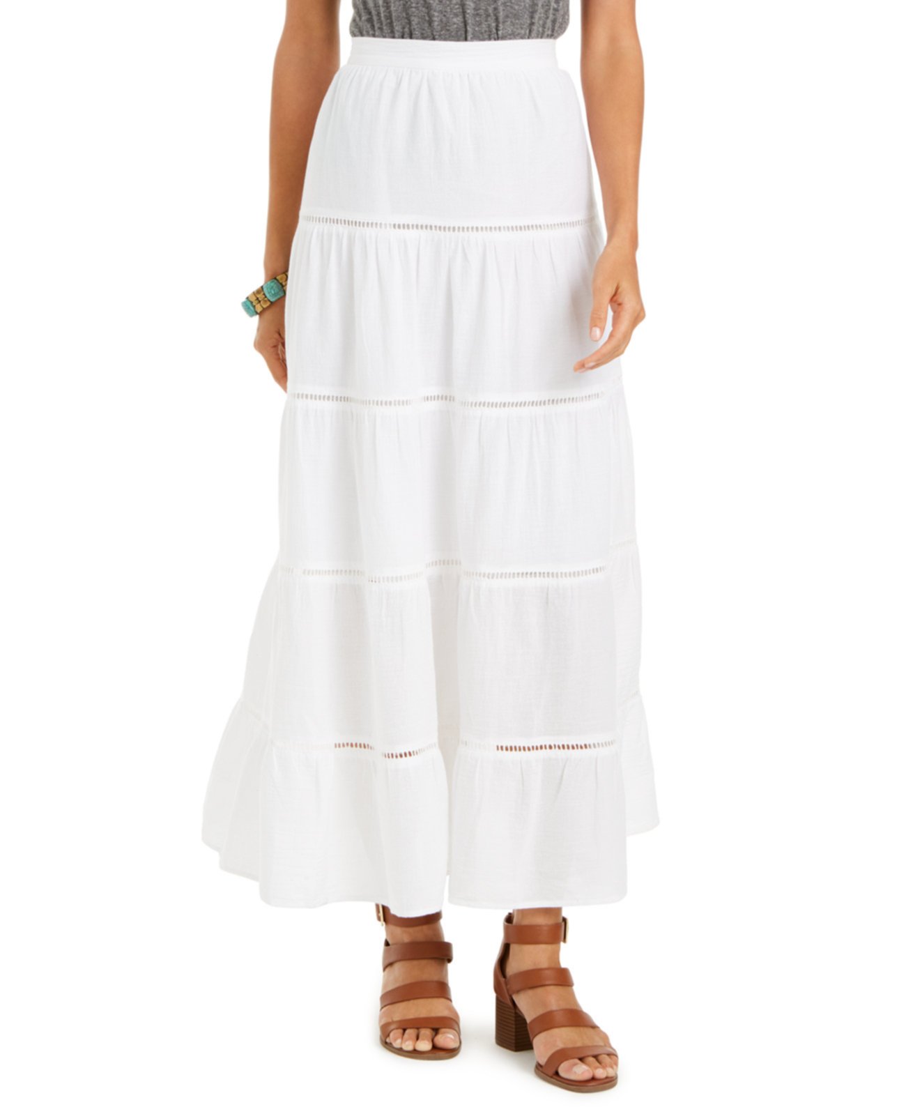 Хлопковая макси-юбка Tiered, созданная для Macy's Style & Co