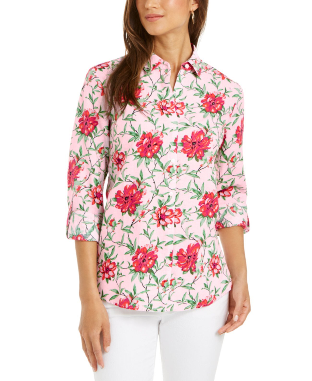 Рубашка с длинным рукавом из льна с принтом, созданная для Macy's Charter Club