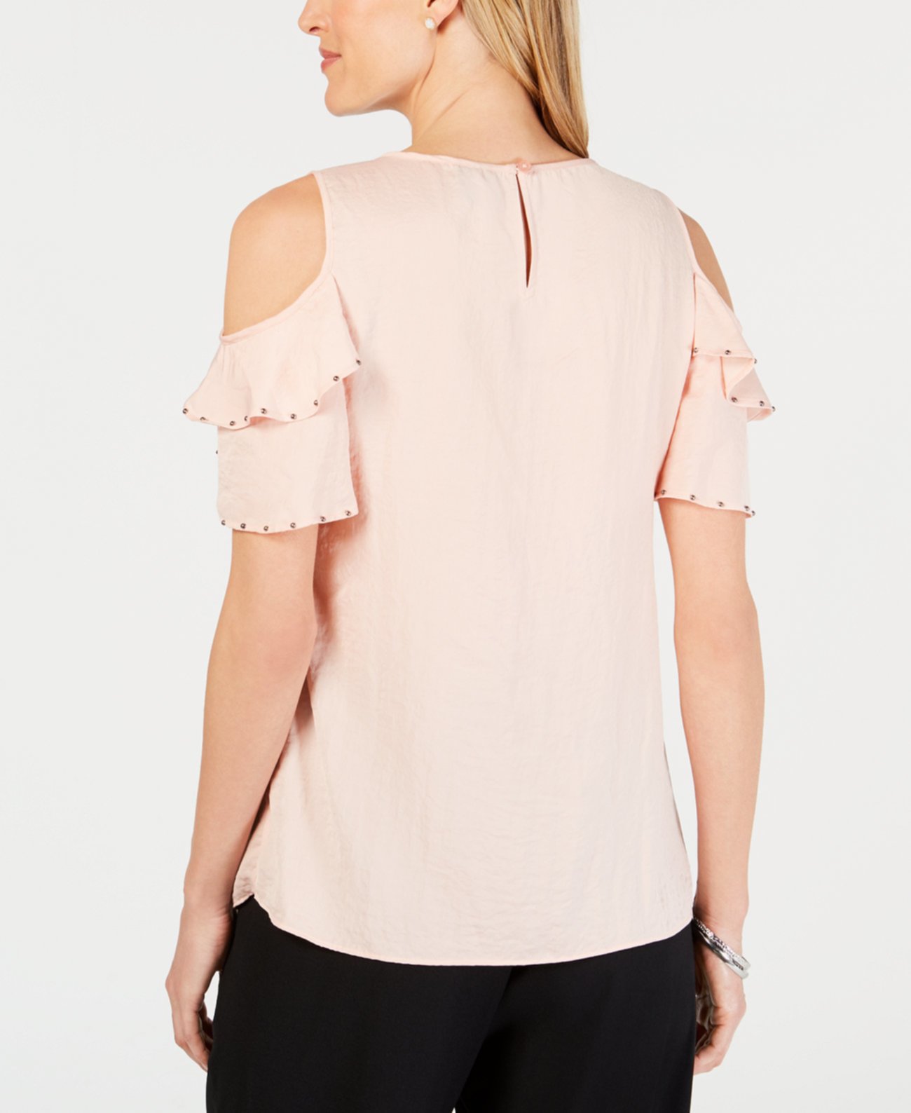 Petite Studded Ruffle Cold-Shoulder Top, Created for Macy's J&M Collection