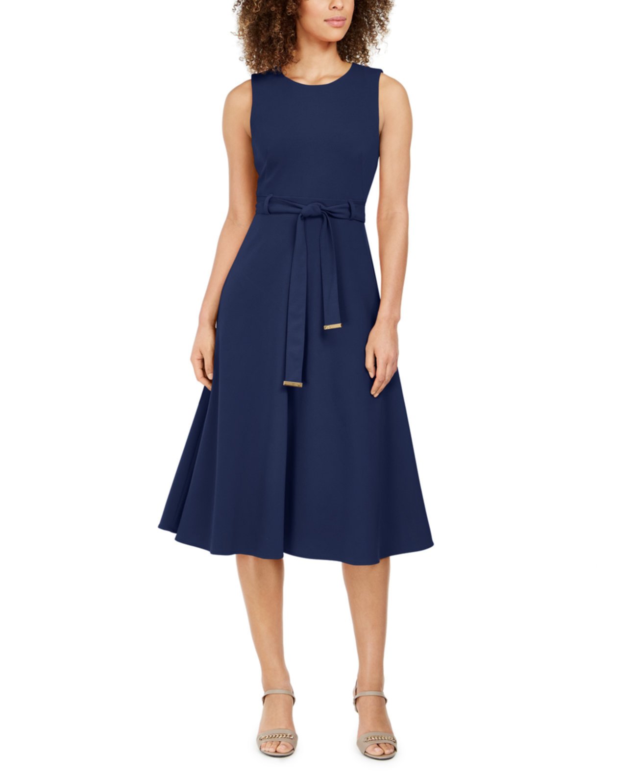 Эластичное платье миди с поясом Calvin Klein
