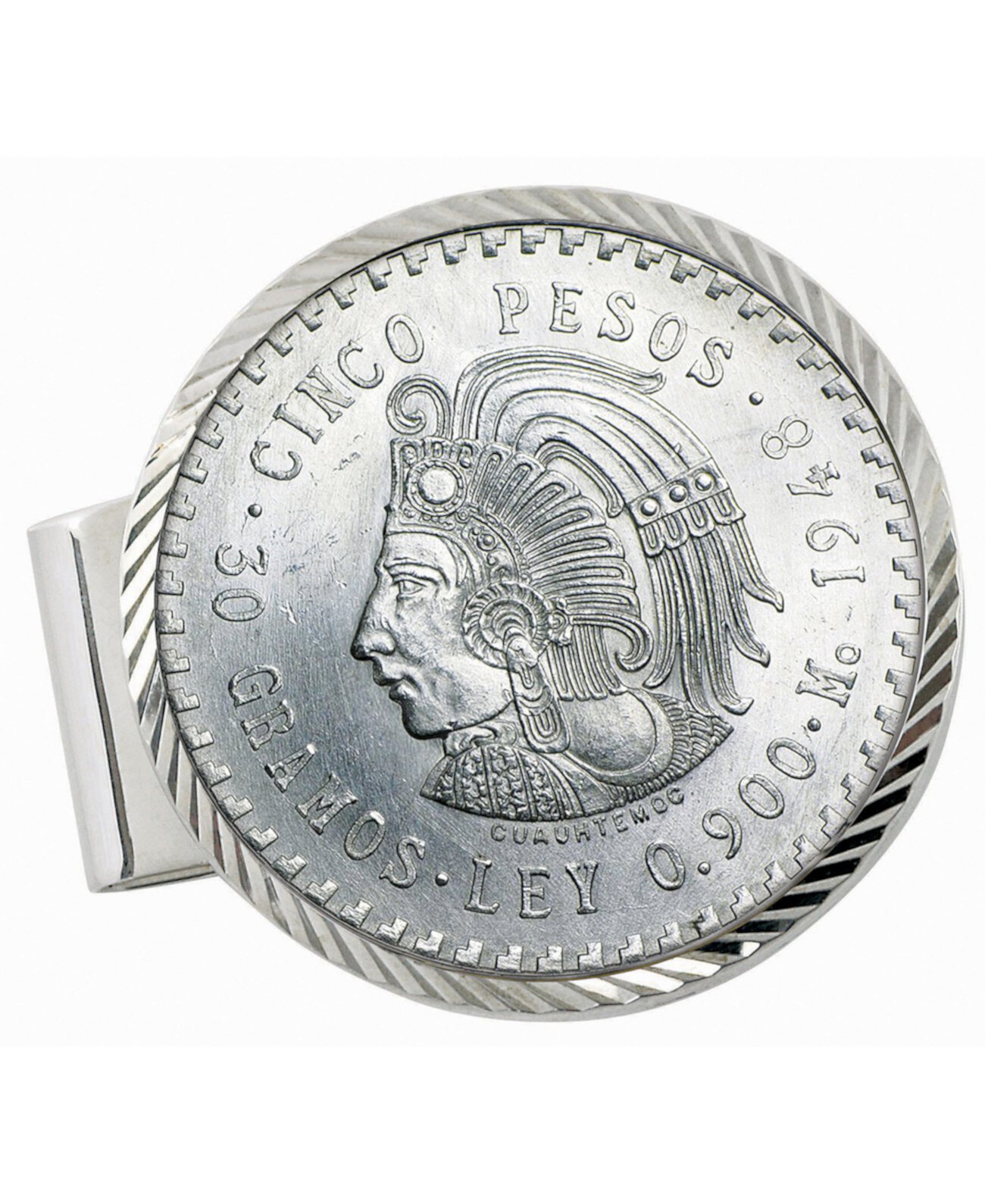 Зажим для монет с бриллиантами огранки стерлингового серебра CuauhtÃ © moc Мексиканские песо Cinco American Coin Treasures