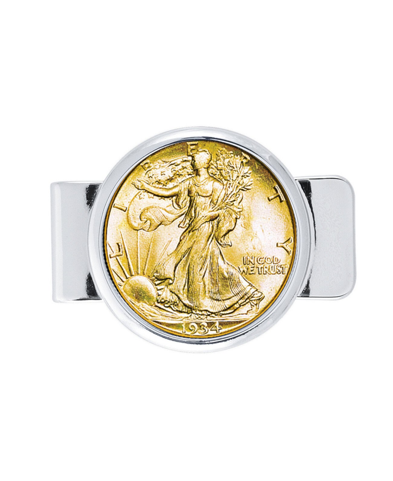 Мужские зажимы для монет с серебряными полдоллара Walking Liberty, слоистые из чистого золота American Coin Treasures